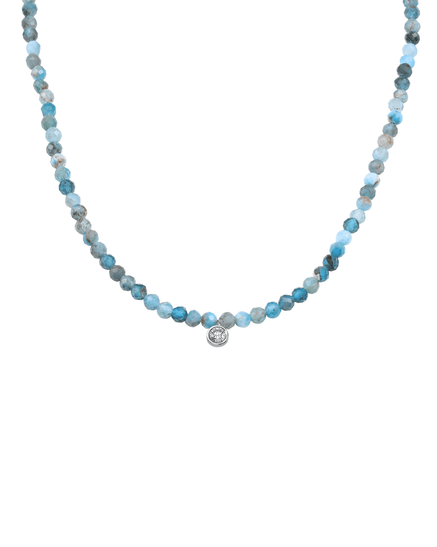 Apatite Gemstone & Diamond Necklace - 14K White Gold Necklaces 14K Solid Gold Natural Turquoise Large: 0.10ct 14"