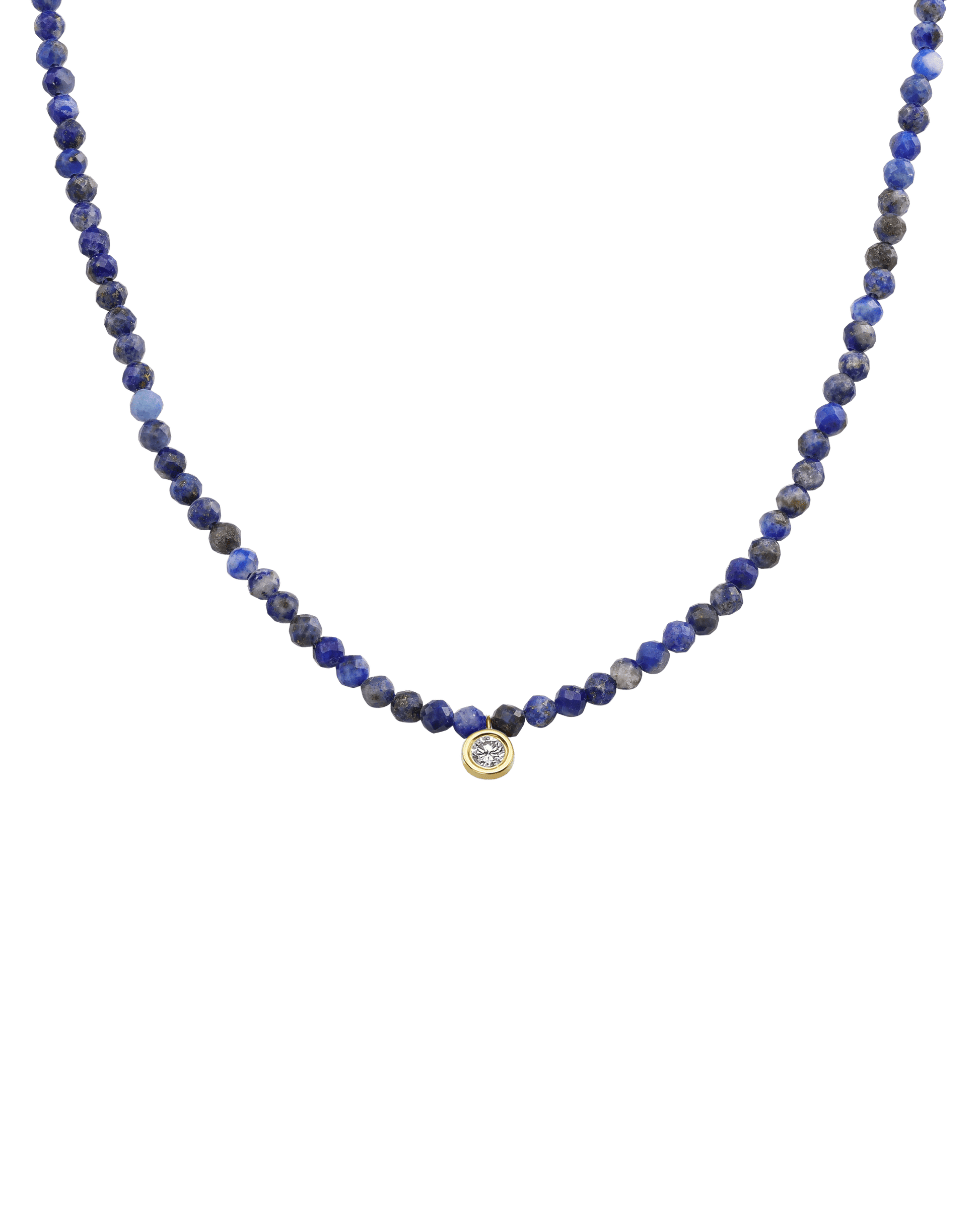 Apatite Gemstone & Diamond Necklace - 14K Yellow Gold Necklaces 14K Solid Gold Natural Blue Lapis Large: 0.10ct 14"