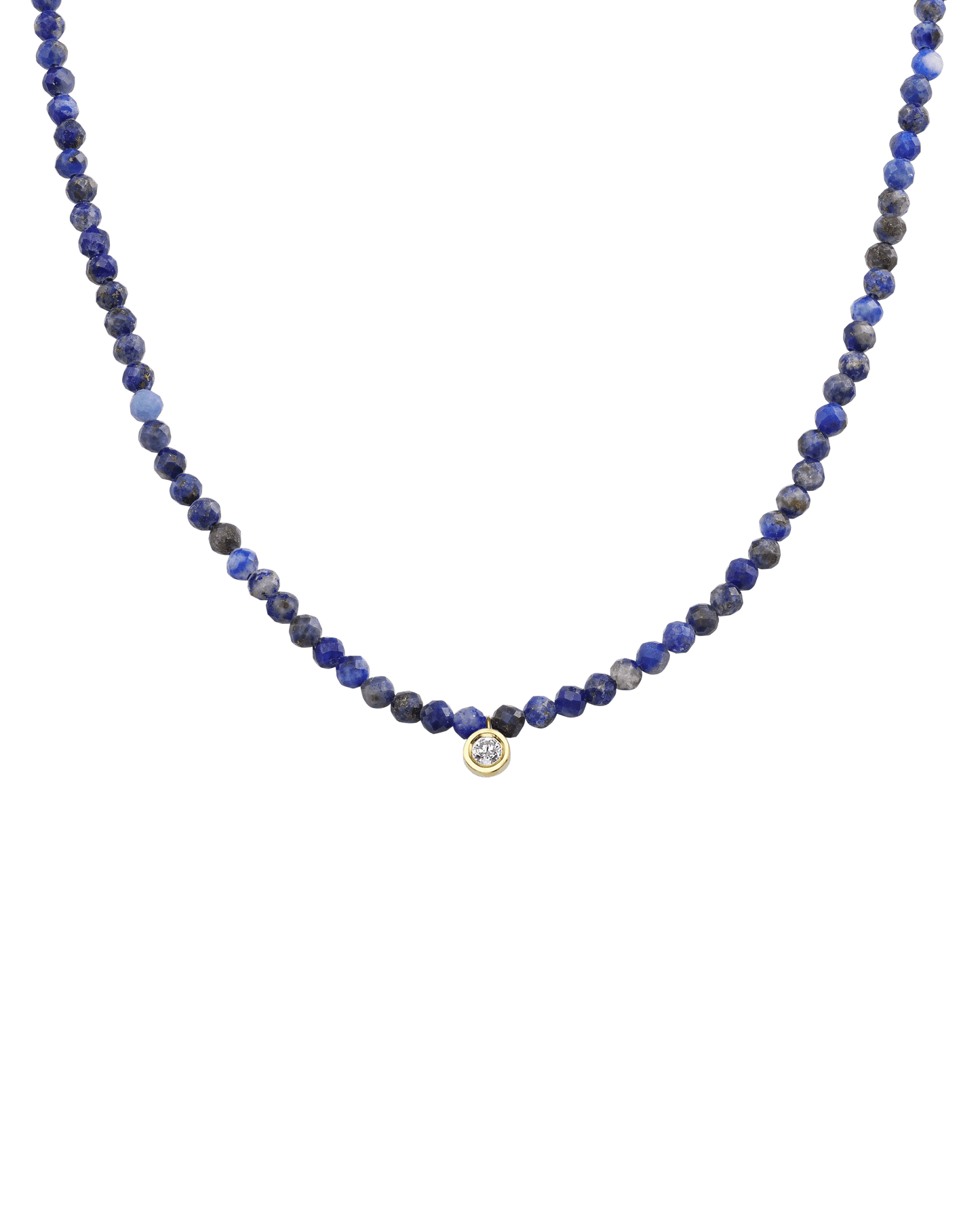 Apatite Gemstone & Diamond Necklace - 14K Yellow Gold Necklaces 14K Solid Gold Natural Blue Lapis Medium: 0.05ct 14"