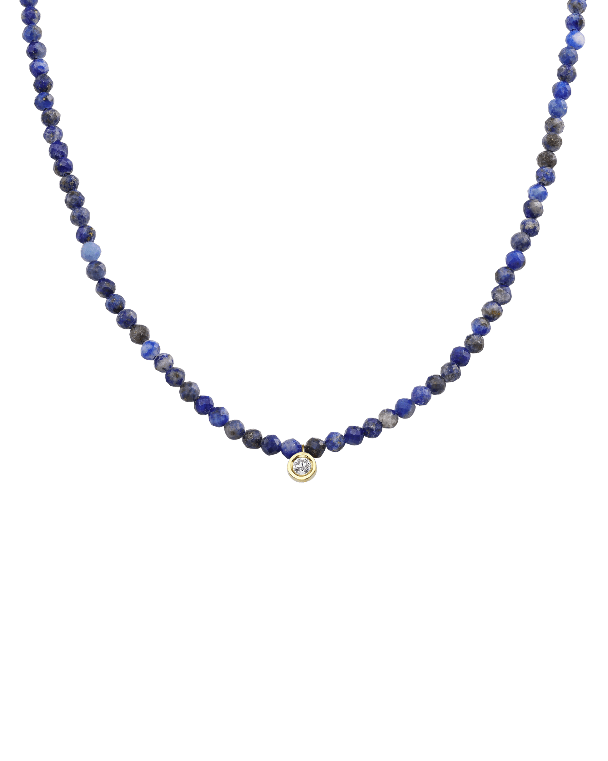 Apatite Gemstone & Diamond Necklace - 14K Yellow Gold Necklaces 14K Solid Gold Natural Blue Lapis Medium: 0.05ct 14"