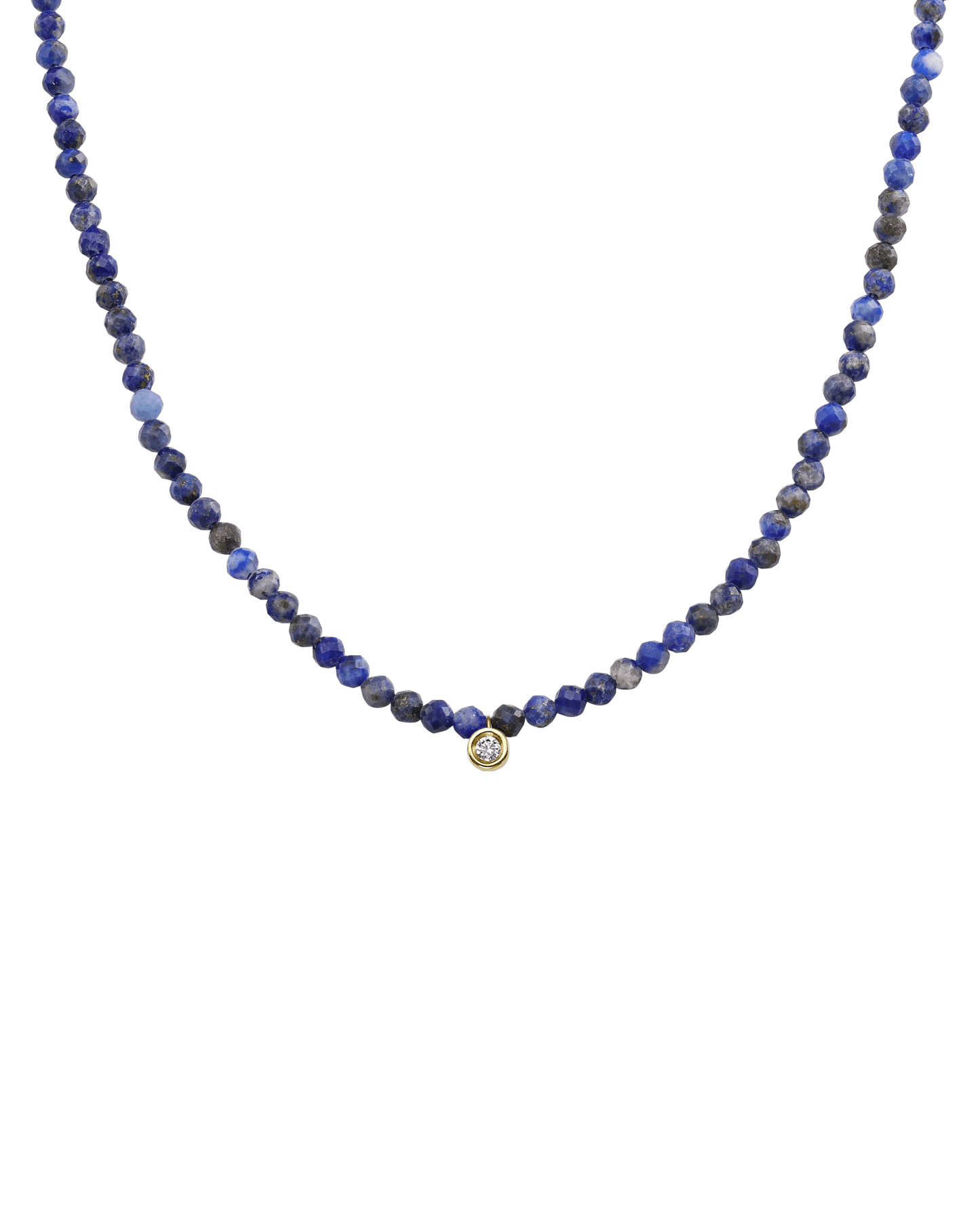 Apatite Gemstone & Diamond Necklace - 14K Yellow Gold Necklaces 14K Solid Gold Natural Blue Lapis Small: 0.03ct 14"