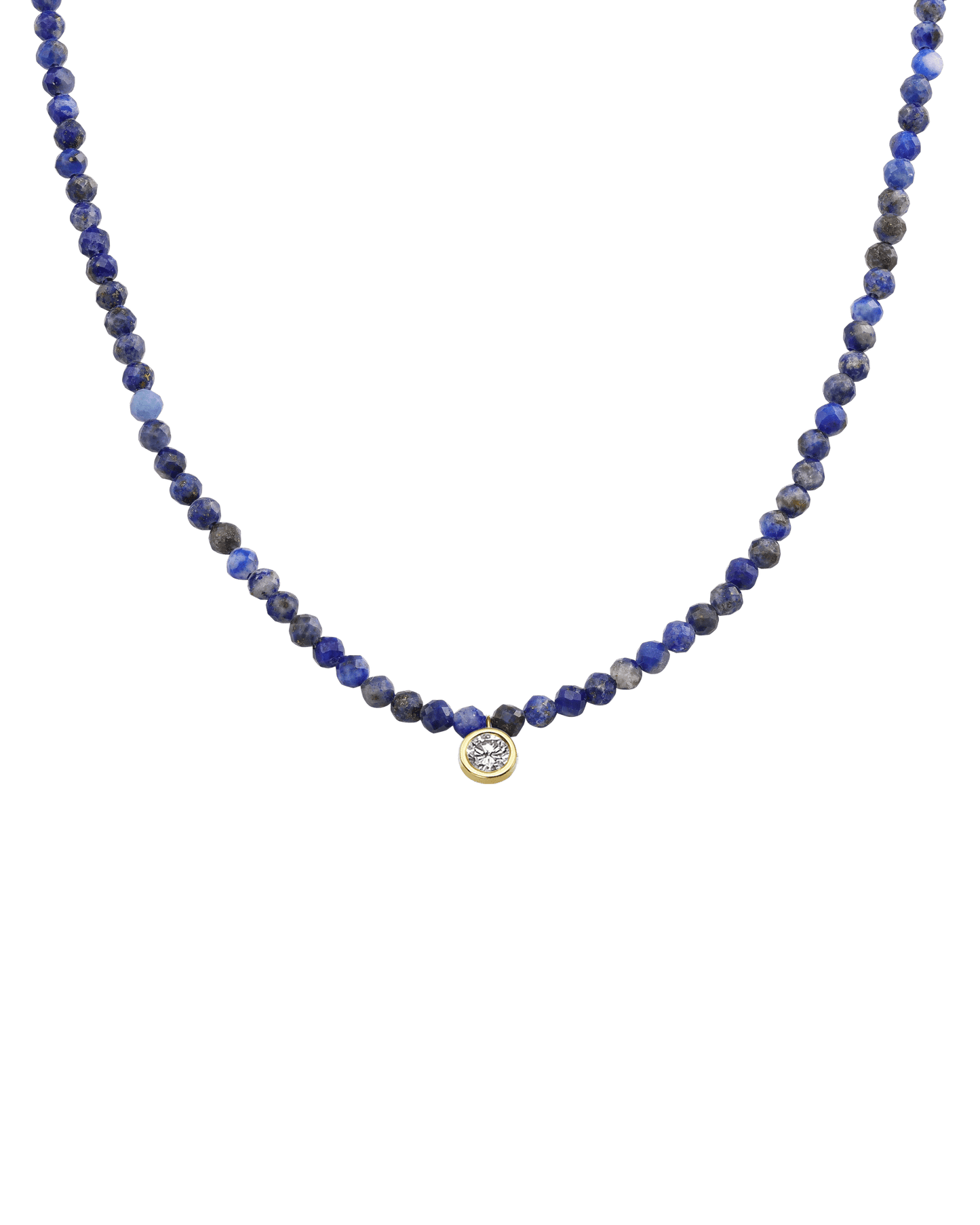 Apatite Gemstone & Diamond Necklace - 14K Yellow Gold Necklaces 14K Solid Gold Natural Blue Lapis Extra Large: 0.20ct 14"