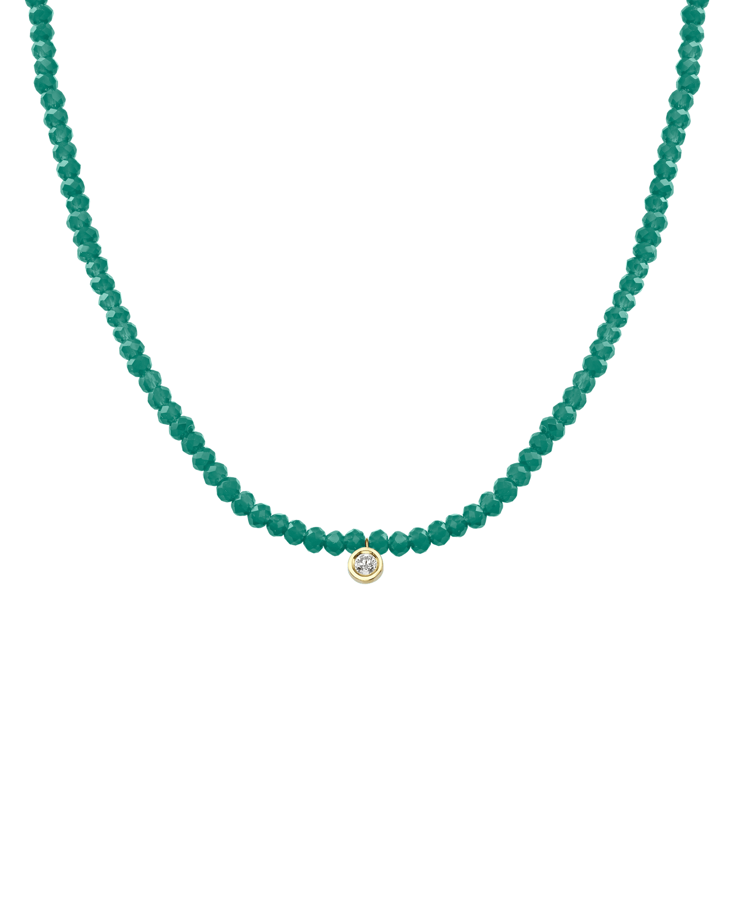Apatite Gemstone & Diamond Necklace - 14K Yellow Gold Necklaces 14K Solid Gold Natural Emerald Medium: 0.05ct 14"