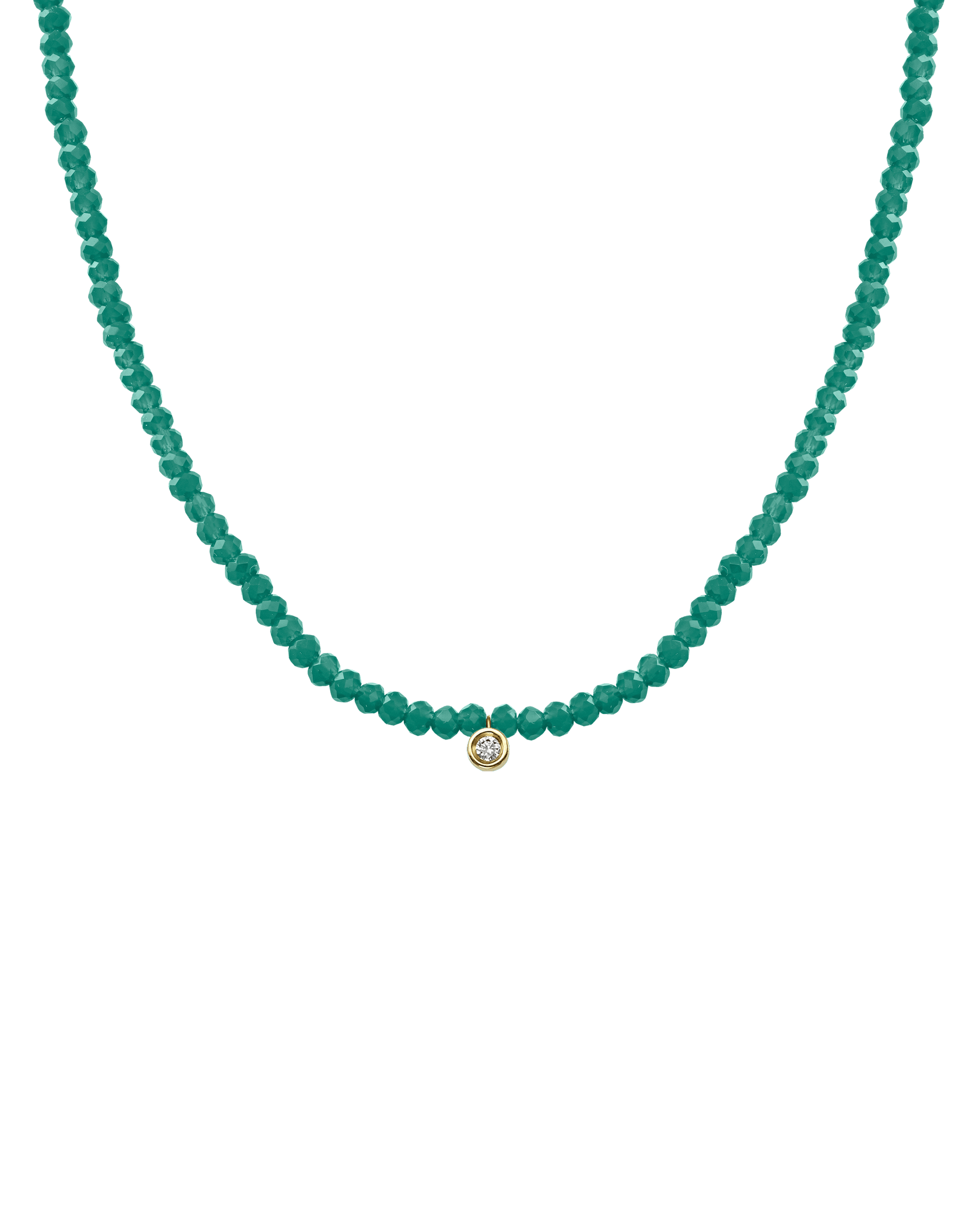 Apatite Gemstone & Diamond Necklace - 14K Yellow Gold Necklaces 14K Solid Gold Natural Emerald Small: 0.03ct 14"