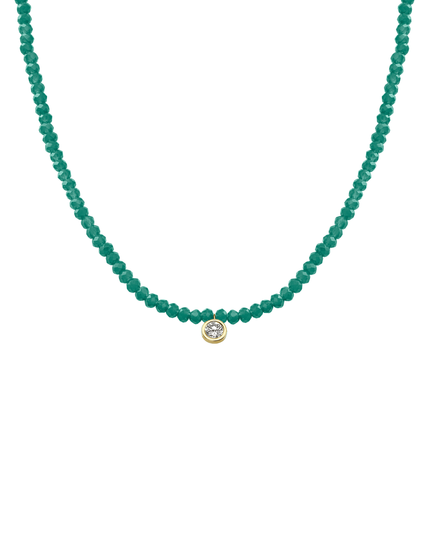 Apatite Gemstone & Diamond Necklace - 14K Yellow Gold Necklaces 14K Solid Gold Natural Emerald Extra Large: 0.20ct 14"