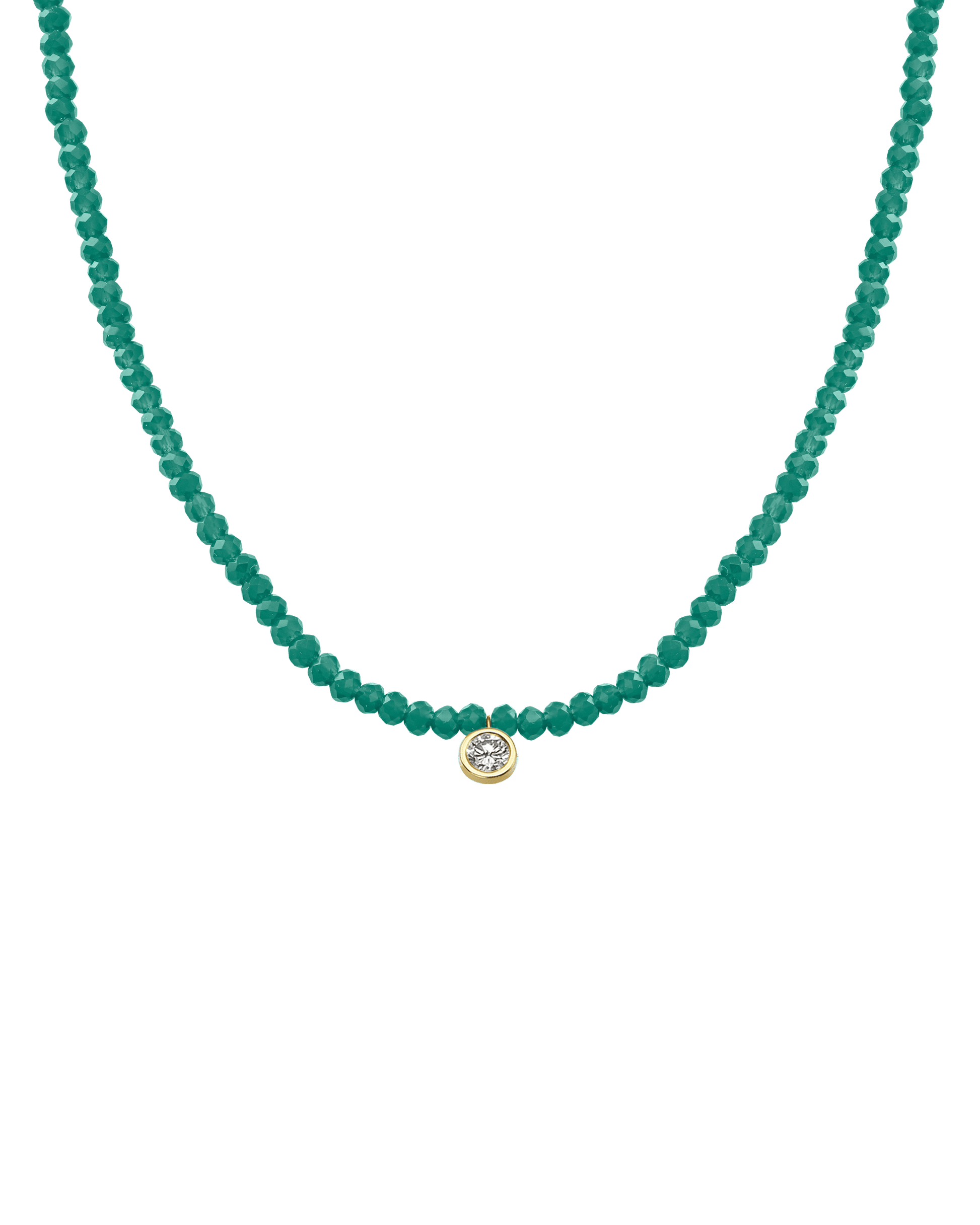 Apatite Gemstone & Diamond Necklace - 14K Yellow Gold Necklaces 14K Solid Gold Natural Emerald Extra Large: 0.20ct 14"