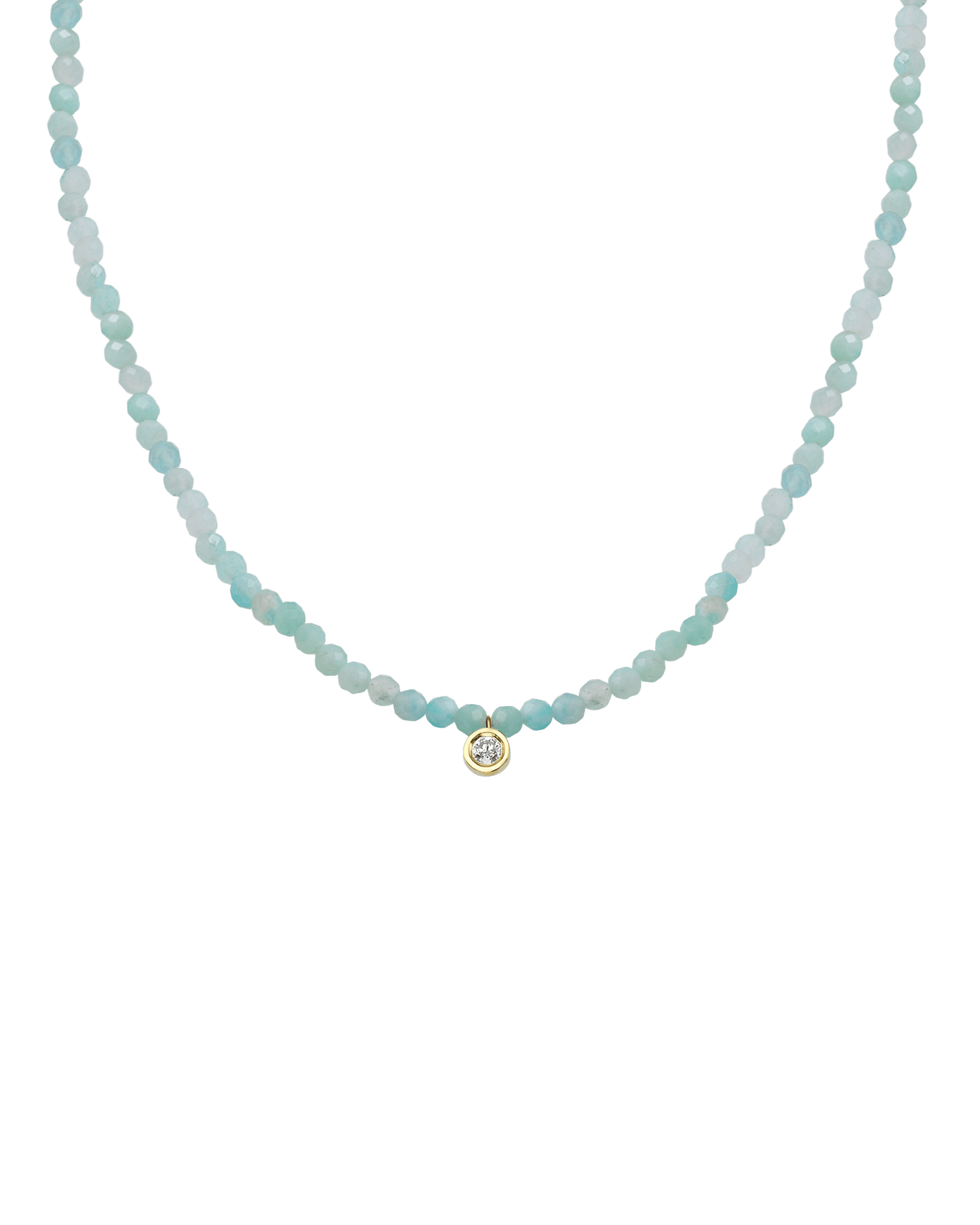 Apatite Gemstone & Diamond Necklace - 14K Yellow Gold Necklaces 14K Solid Gold Natural Apatite Medium: 0.05ct 14"
