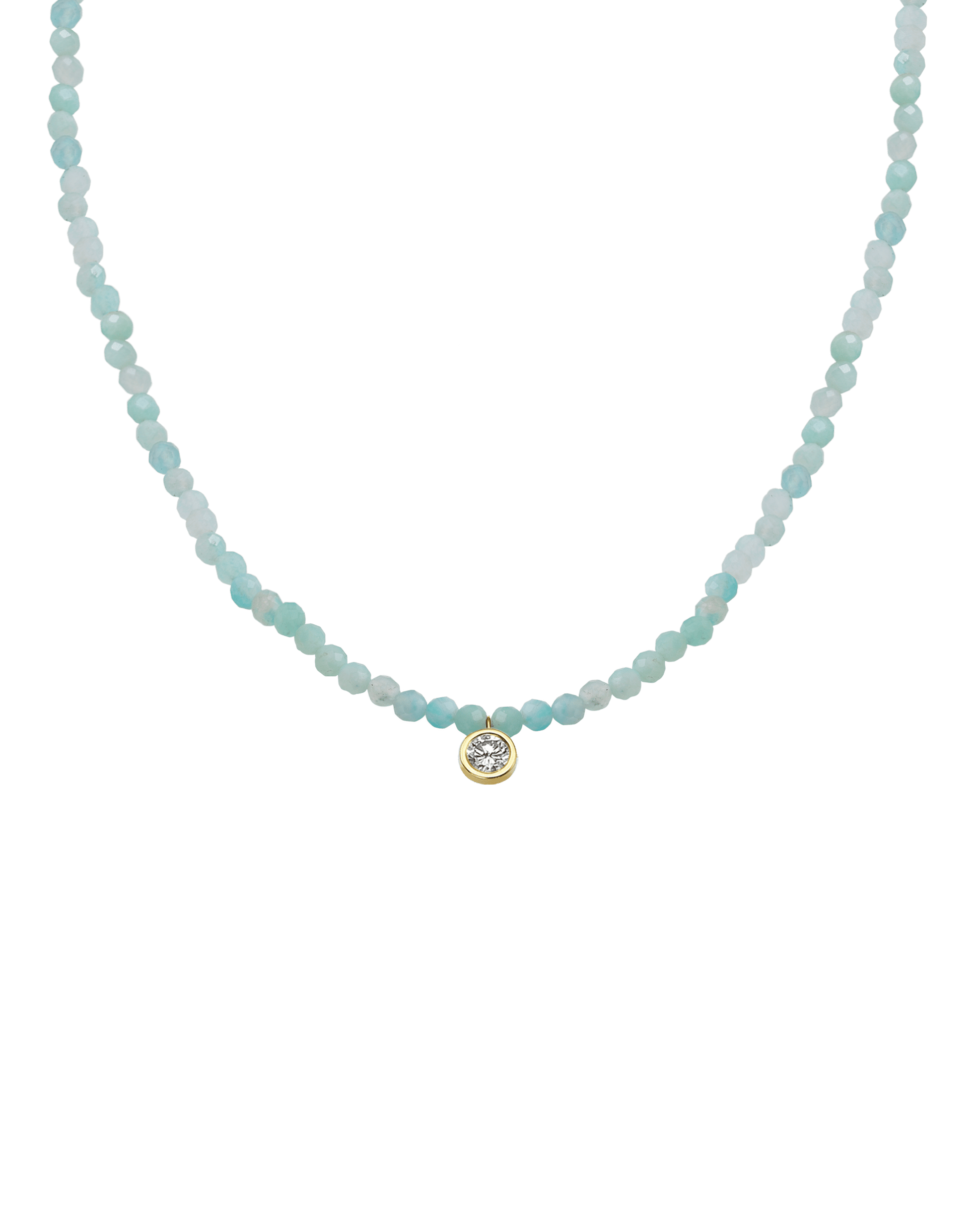 Apatite Gemstone & Diamond Necklace - 14K Yellow Gold Necklaces 14K Solid Gold Natural Apatite Extra Large: 0.20ct 14"