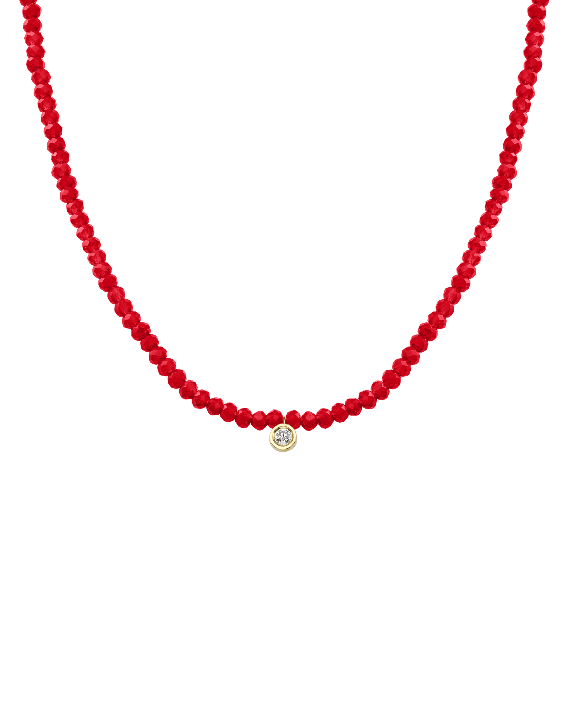 Apatite Gemstone & Diamond Necklace - 14K Yellow Gold Necklaces 14K Solid Gold Natural Red Jade Medium: 0.05ct 14"