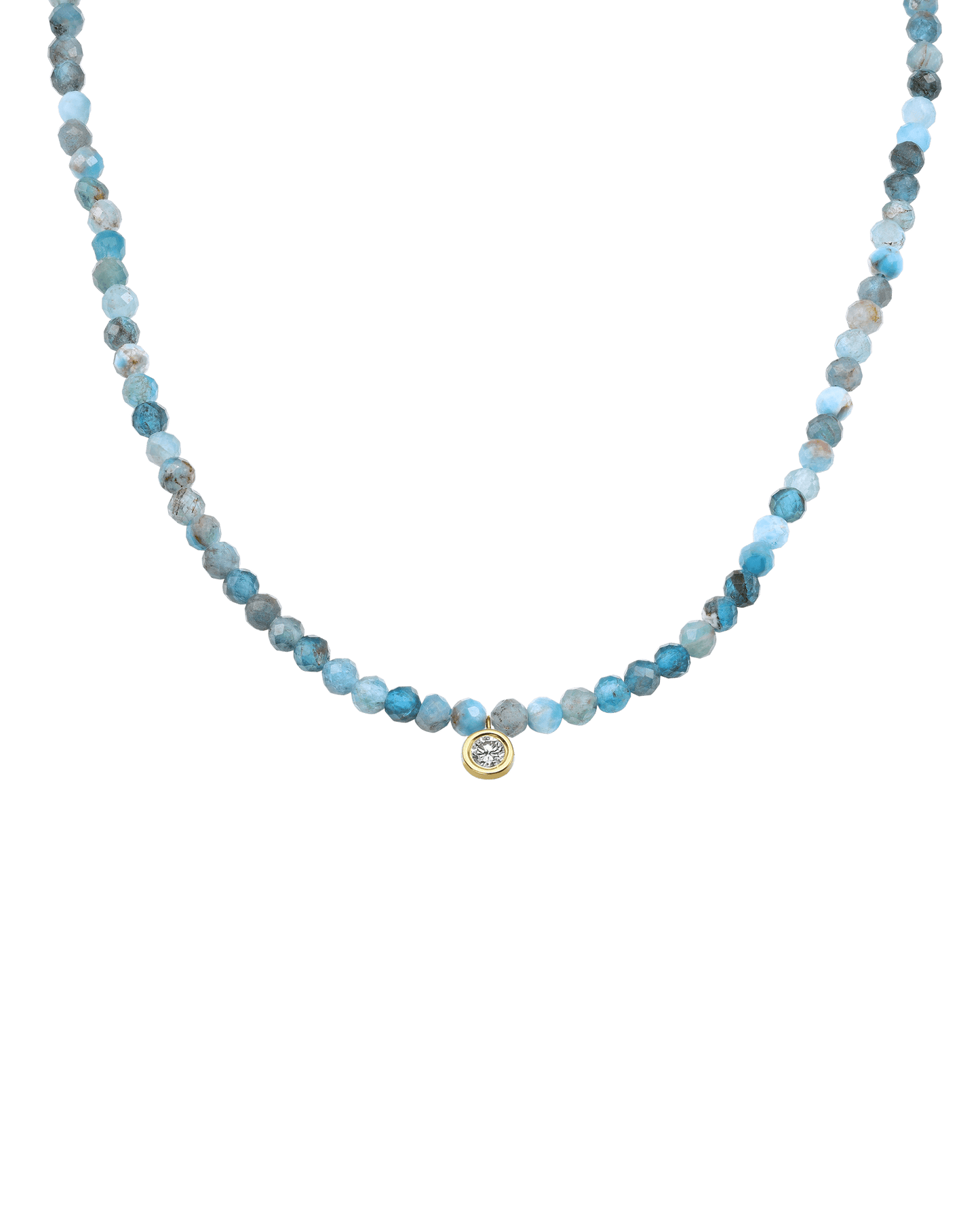 Apatite Gemstone & Diamond Necklace - 14K Yellow Gold Necklaces 14K Solid Gold Natural Turquoise Large: 0.10ct 14"