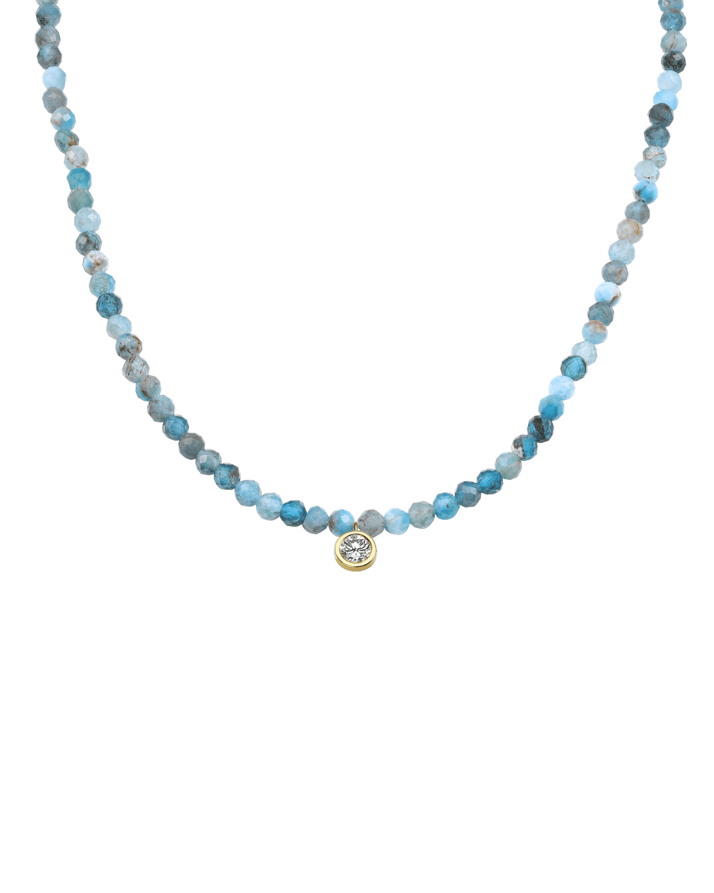 Apatite Gemstone & Diamond Necklace - 14K Yellow Gold Necklaces 14K Solid Gold Natural Turquoise Extra Large: 0.20ct 14"