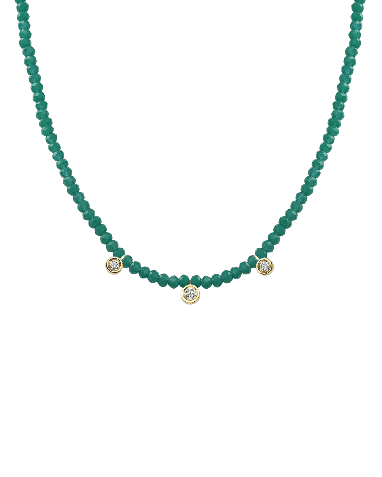Colliers 3 Diamants & Pierres Précieuses - Or Jaune 14 carats Necklaces magal-dev Émeraude naturelle 35cm - Ras de Cou 