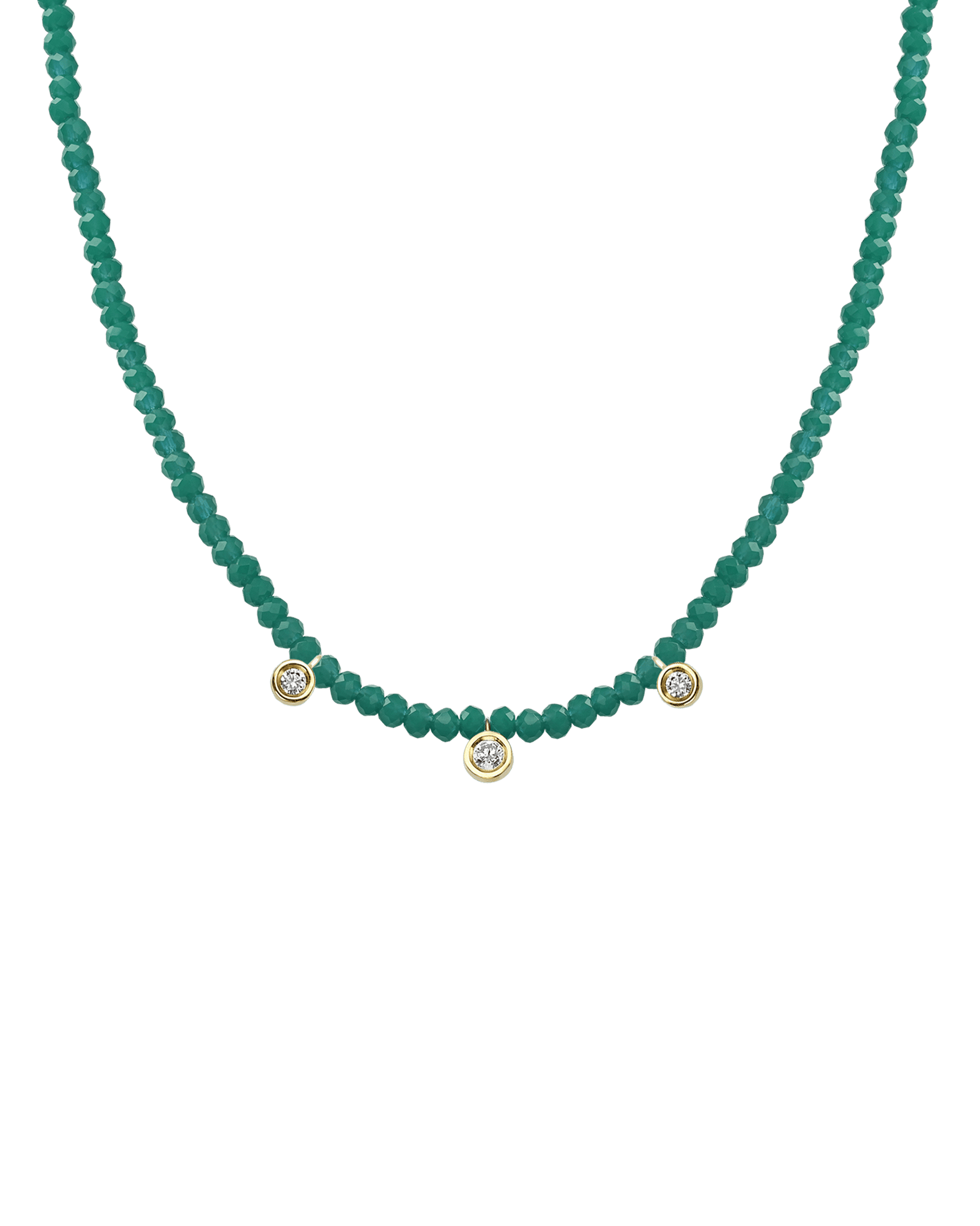 Colliers 3 Diamants & Pierres Précieuses - Or Jaune 14 carats Necklaces magal-dev Émeraude naturelle 35cm - Ras de Cou 