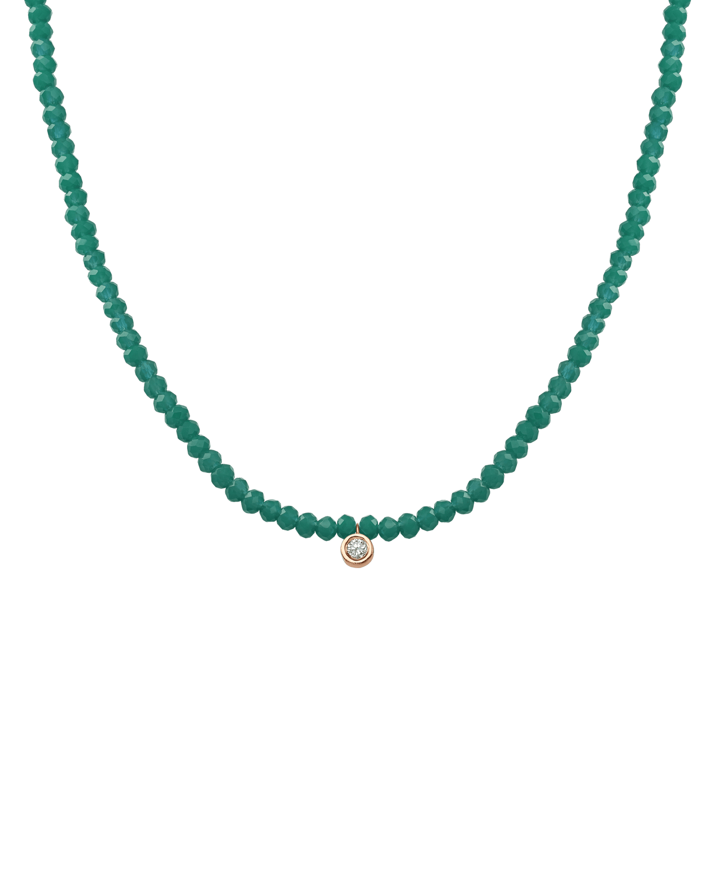 The Gemstone & Diamond Necklace - 14K Rose Gold Necklaces 14K Solid Gold Natural Emerald Medium: 0.04ct 14"