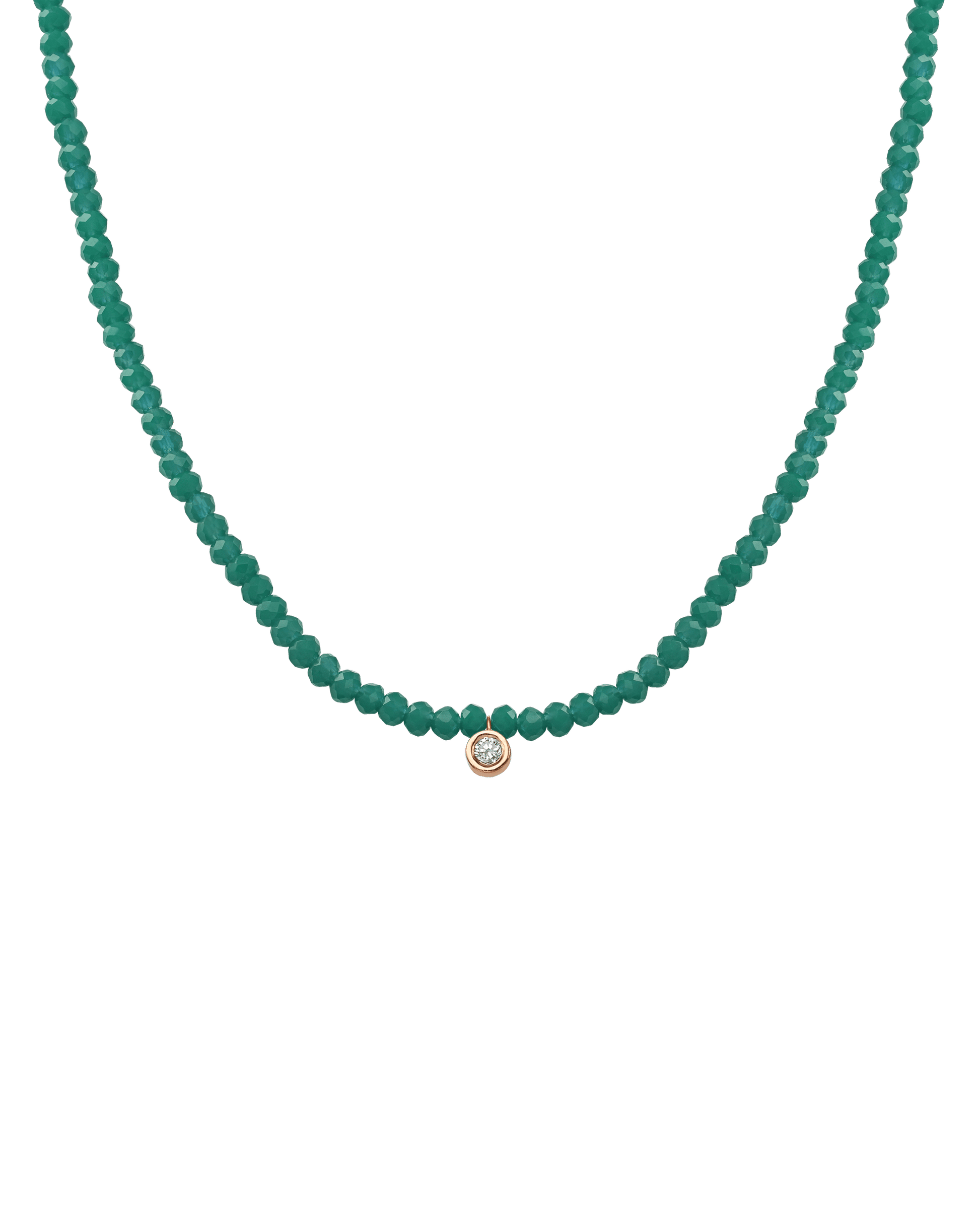 The Gemstone & Diamond Necklace - 14K Rose Gold Necklaces 14K Solid Gold Natural Emerald Medium: 0.04ct 14"