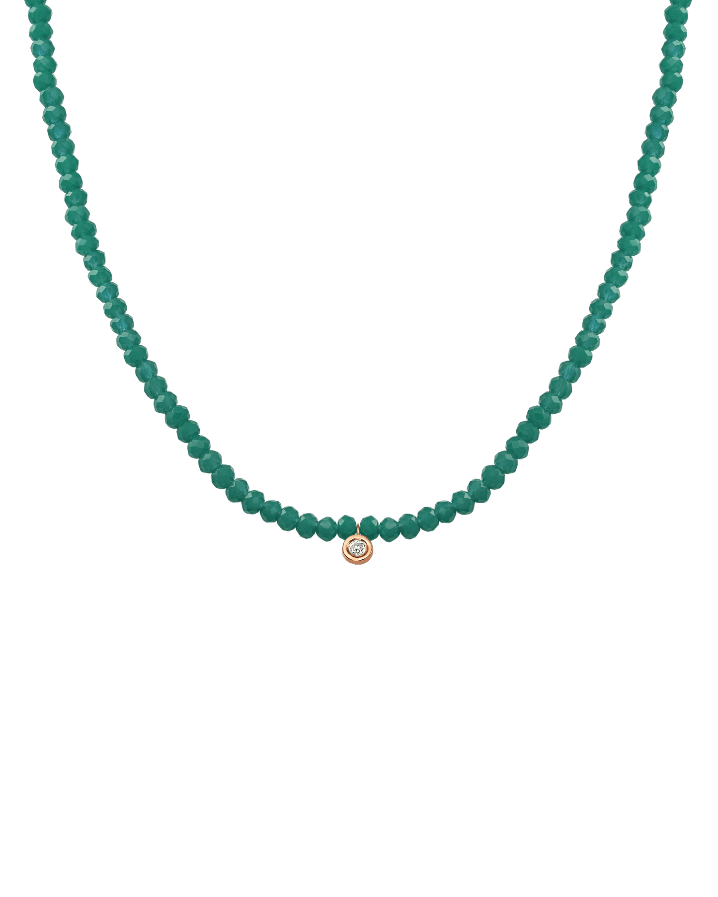 The Gemstone & Diamond Necklace - 14K Rose Gold Necklaces 14K Solid Gold Natural Emerald Small: 0.03ct 14"