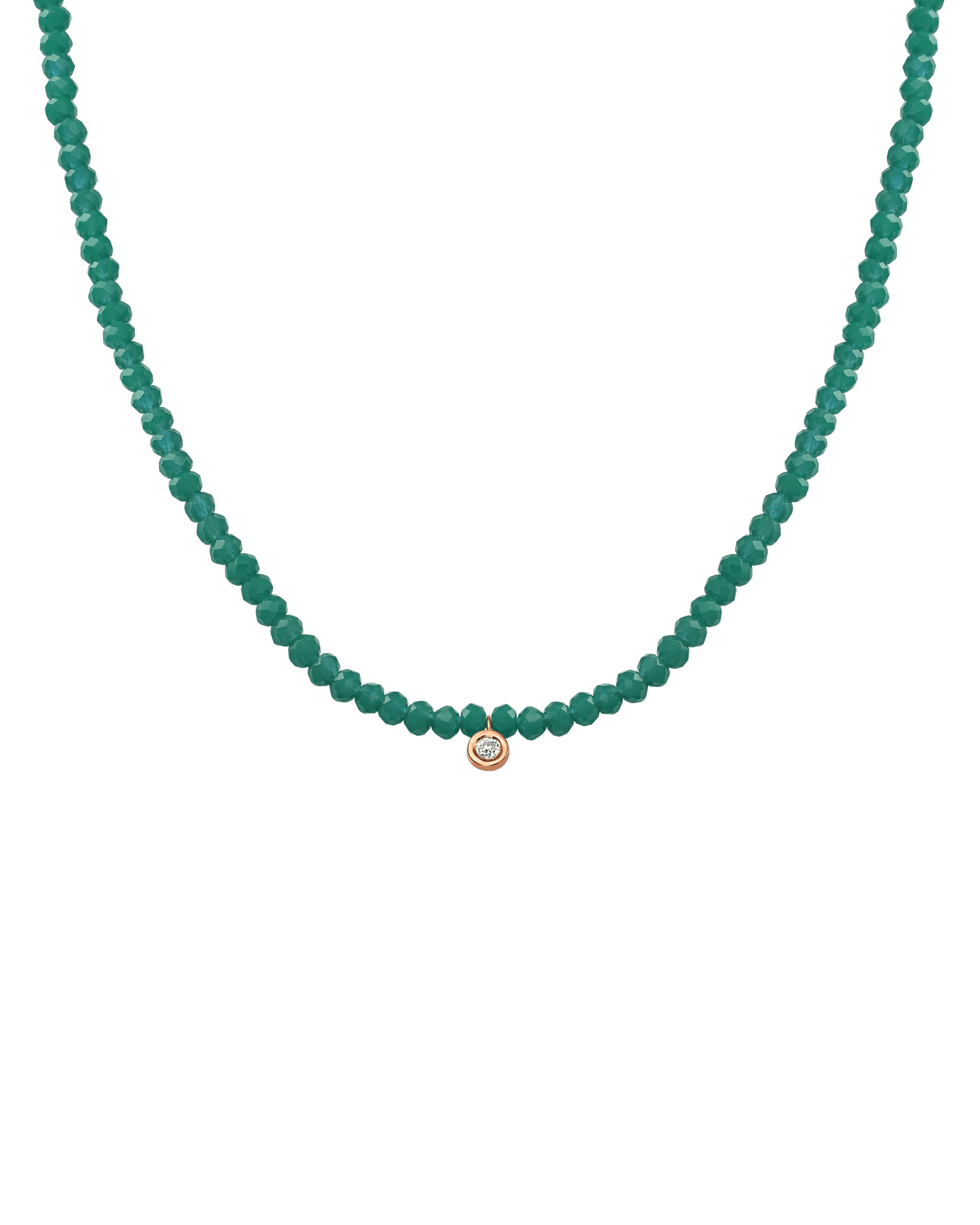 The Gemstone & Diamond Necklace - 14K Rose Gold Necklaces 14K Solid Gold Natural Emerald Small: 0.03ct 14"