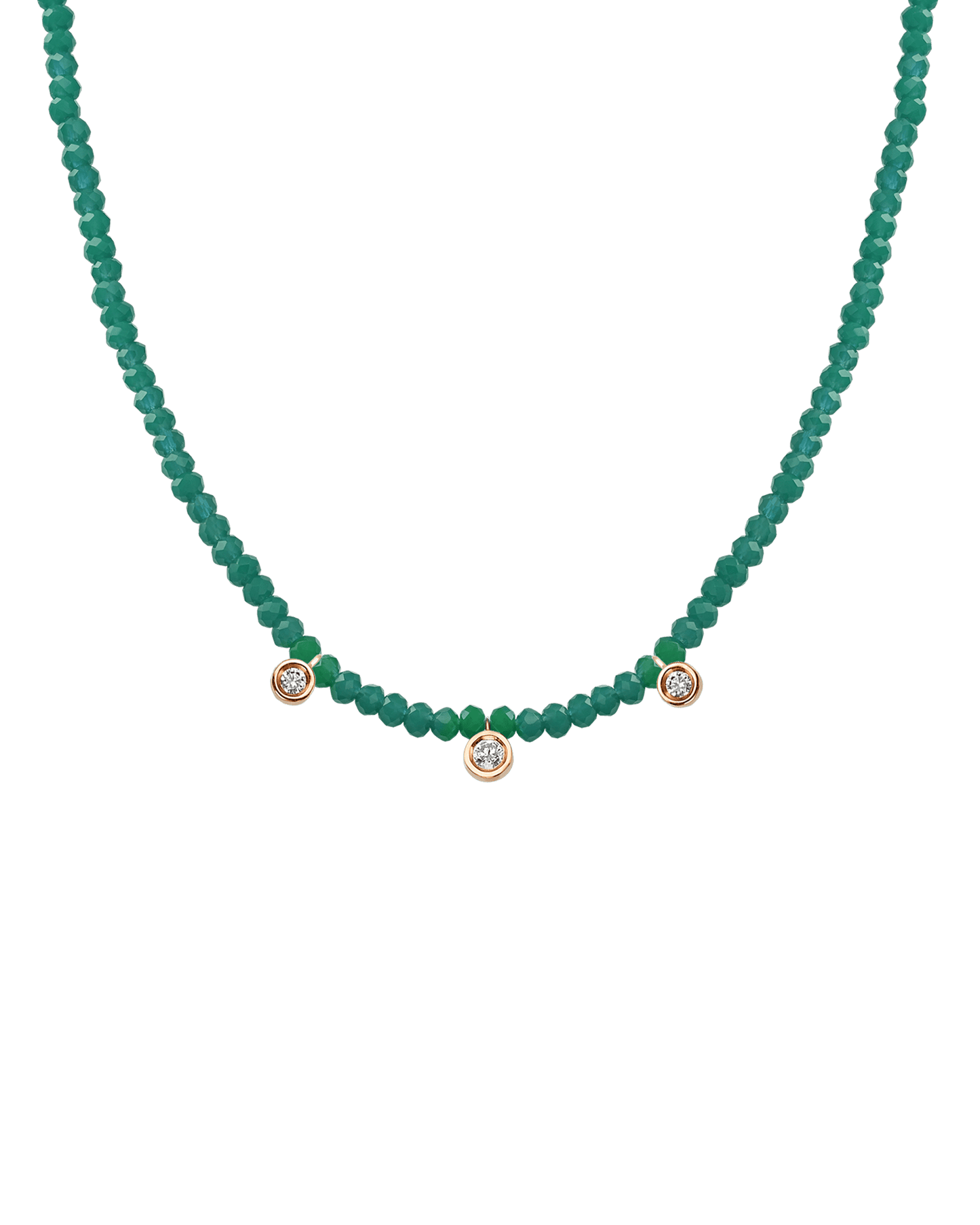 Apatite Gemstone & Three diamonds Necklace - 14K Rose Gold Necklaces magal-dev Natural Emerald 14" - Collar 