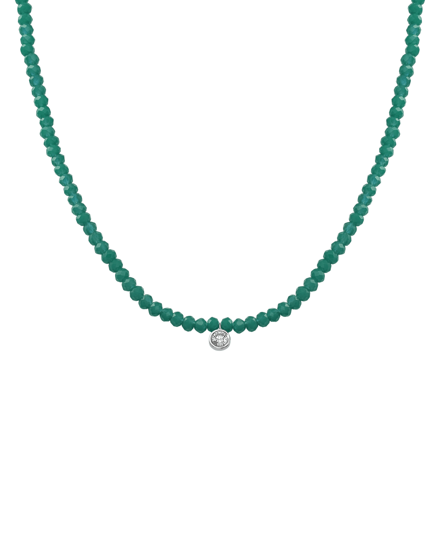 The Gemstone & Diamond Necklace - 14K White Gold Necklaces 14K Solid Gold Natural Emerald Large: 0.1ct 14"