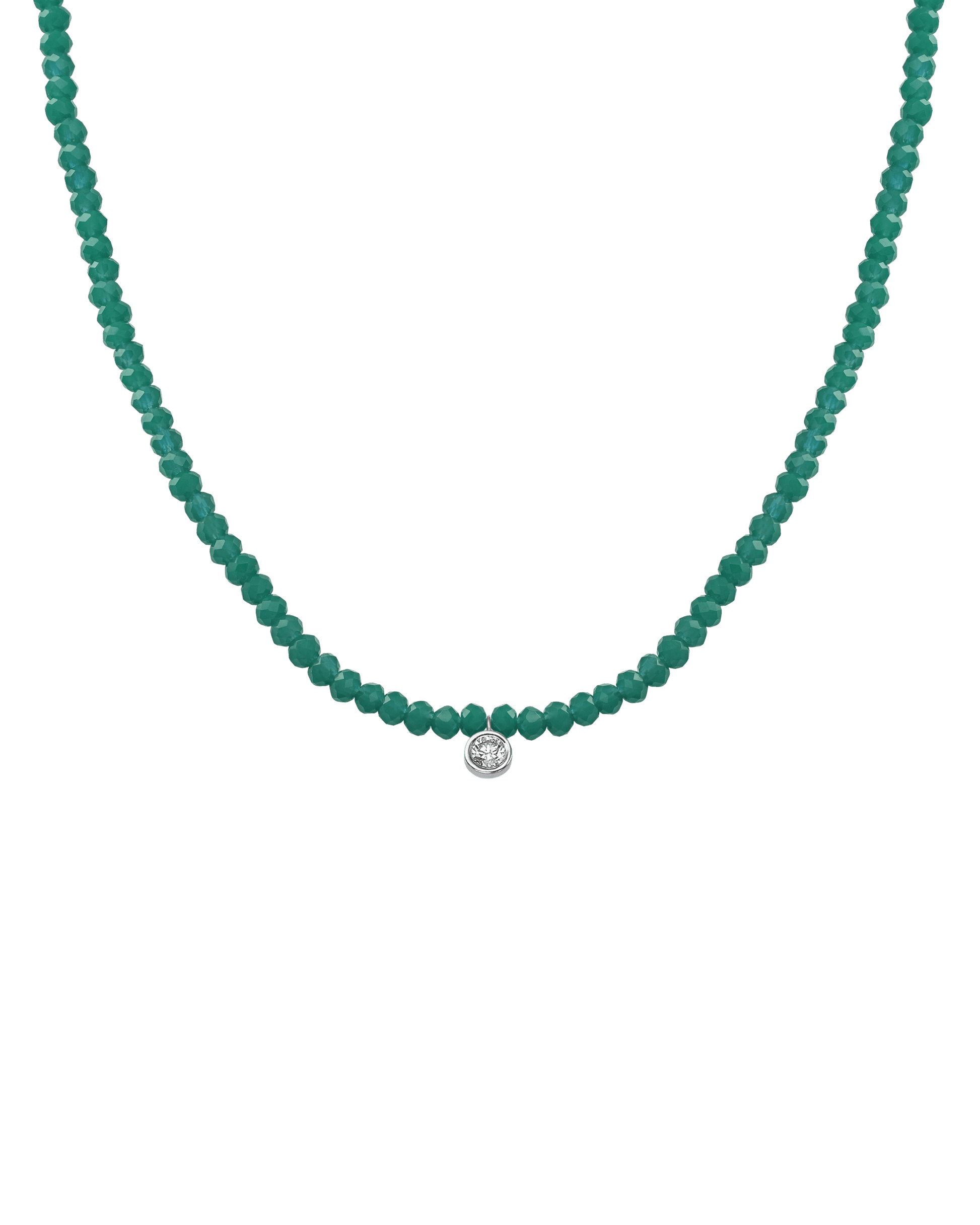 The Gemstone & Diamond Necklace - 14K White Gold Necklaces 14K Solid Gold Natural Emerald Large: 0.1ct 14"