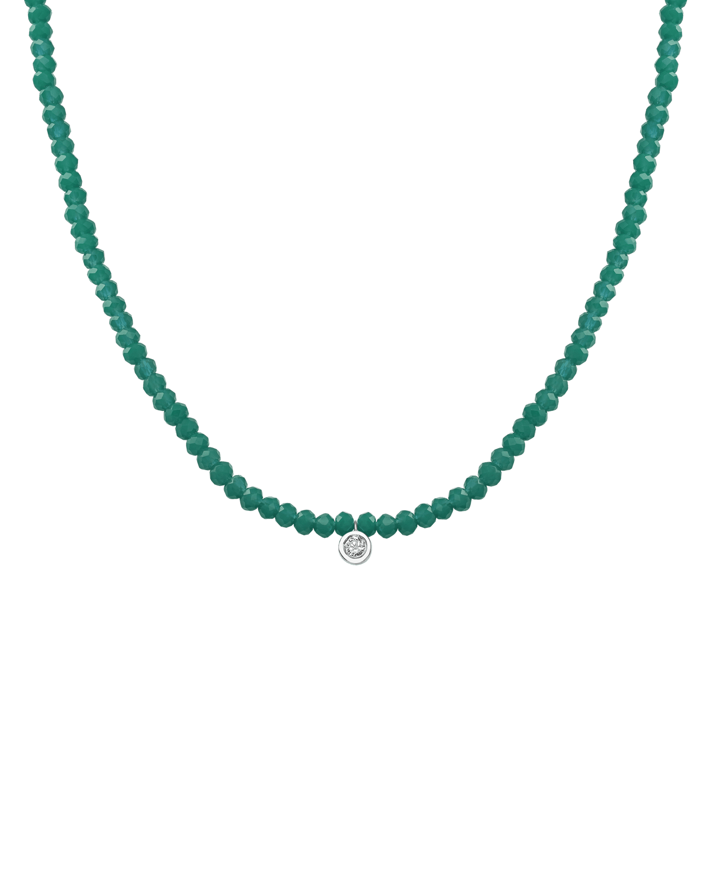 The Gemstone & Diamond Necklace - 14K White Gold Necklaces 14K Solid Gold Natural Emerald Medium: 0.04ct 14"