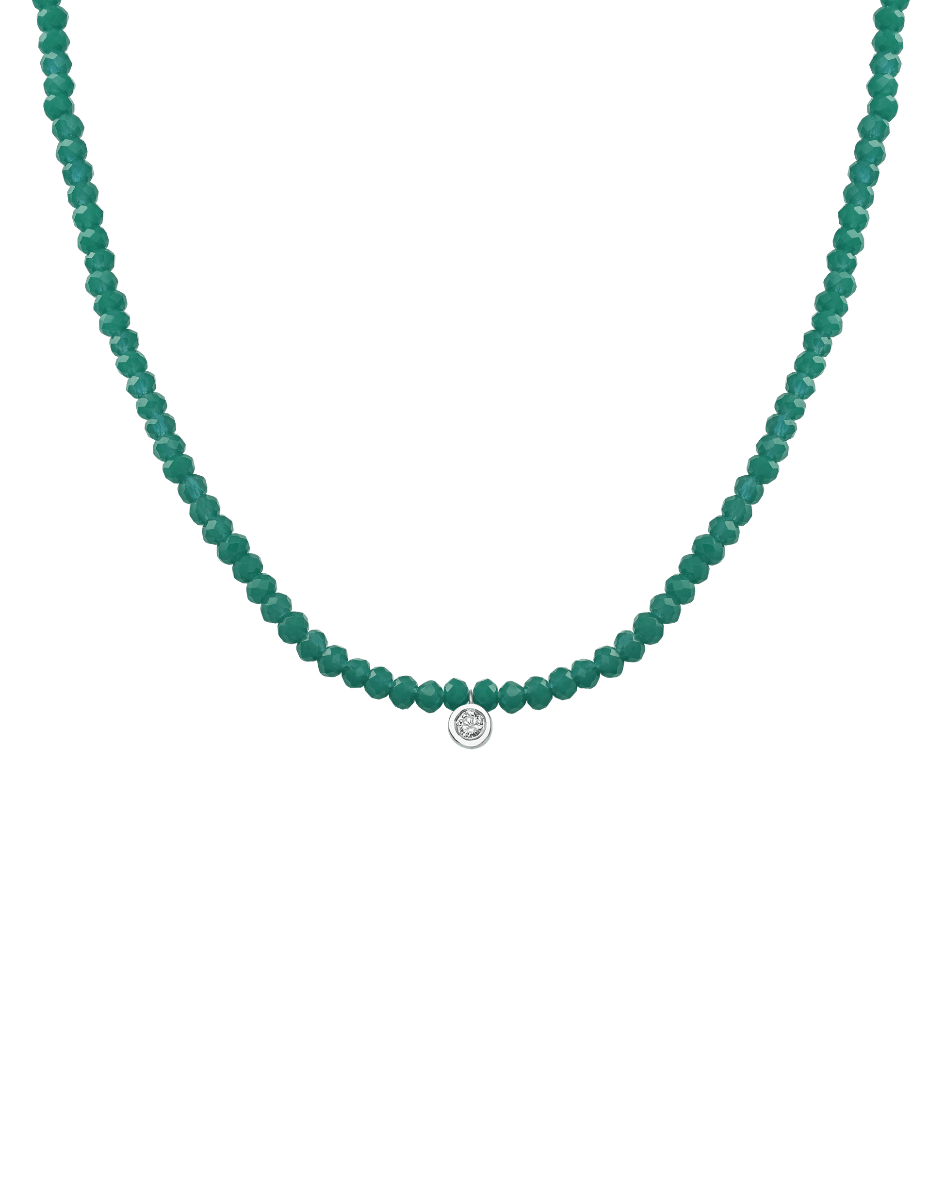 The Gemstone & Diamond Necklace - 14K White Gold Necklaces 14K Solid Gold Natural Emerald Medium: 0.04ct 14"