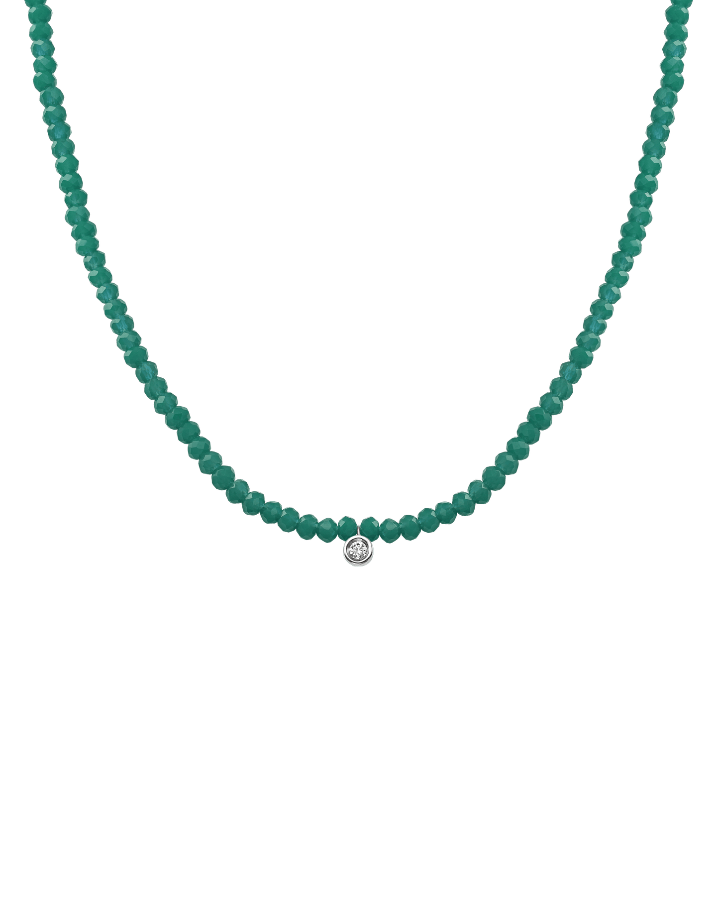 The Gemstone & Diamond Necklace - 14K White Gold Necklaces 14K Solid Gold Natural Emerald Small: 0.03ct 14"