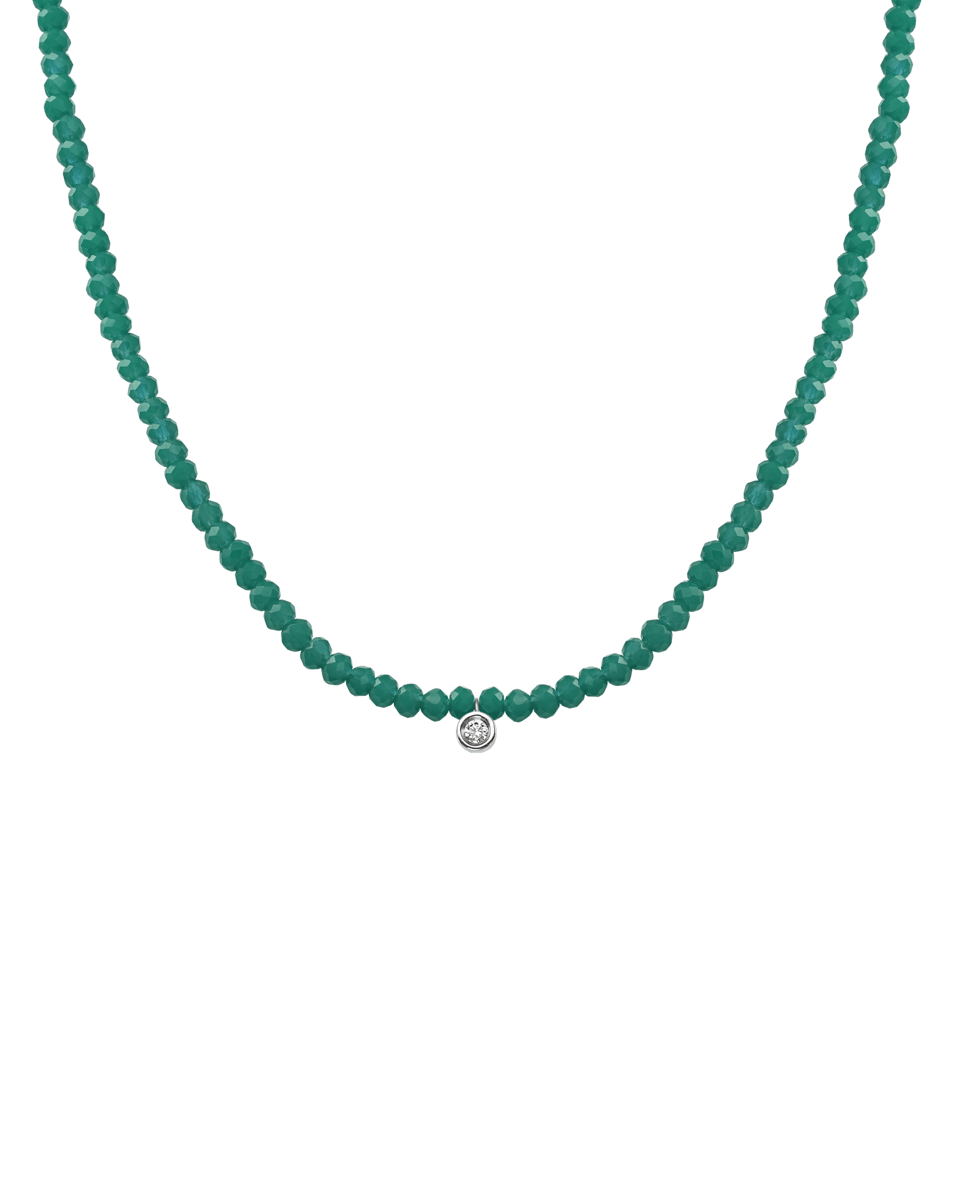 The Gemstone & Diamond Necklace - 14K White Gold Necklaces 14K Solid Gold Natural Emerald Small: 0.03ct 14"