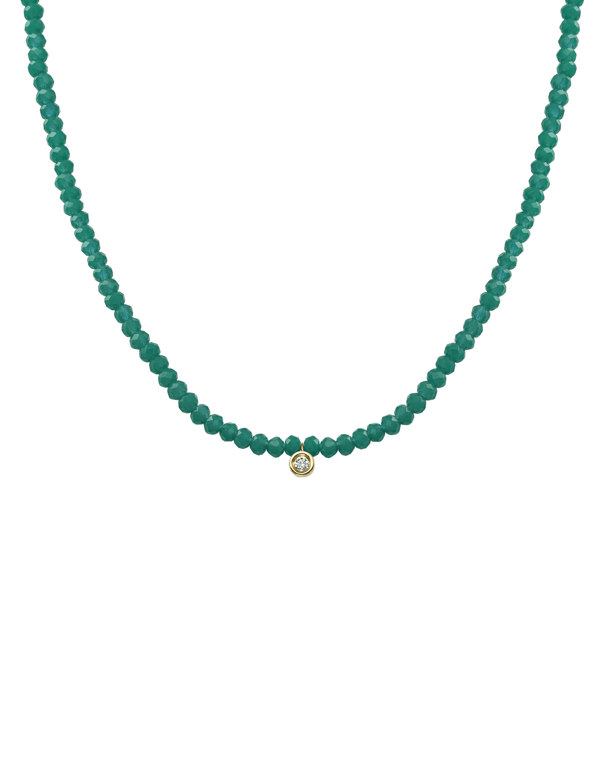 The Gemstone & Diamond Necklace - 14K Yellow Gold Necklaces 14K Solid Gold Natural Emerald Small: 0.03ct 14"