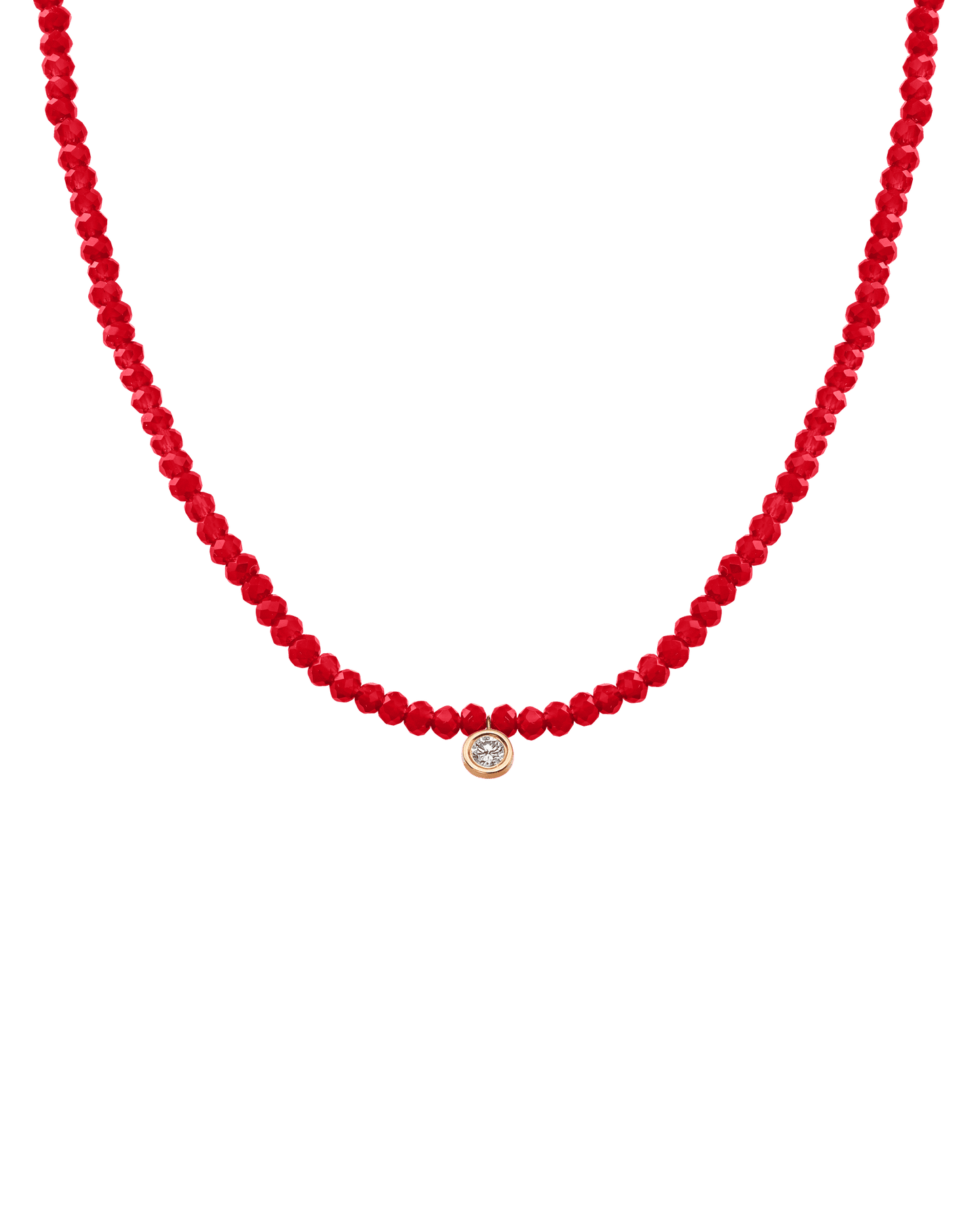 Collier Pierres Précieuses & Diamant - Or Rose 14 carats Necklaces magal-dev Jade rouge naturel Large: 0.10 carats 35cm