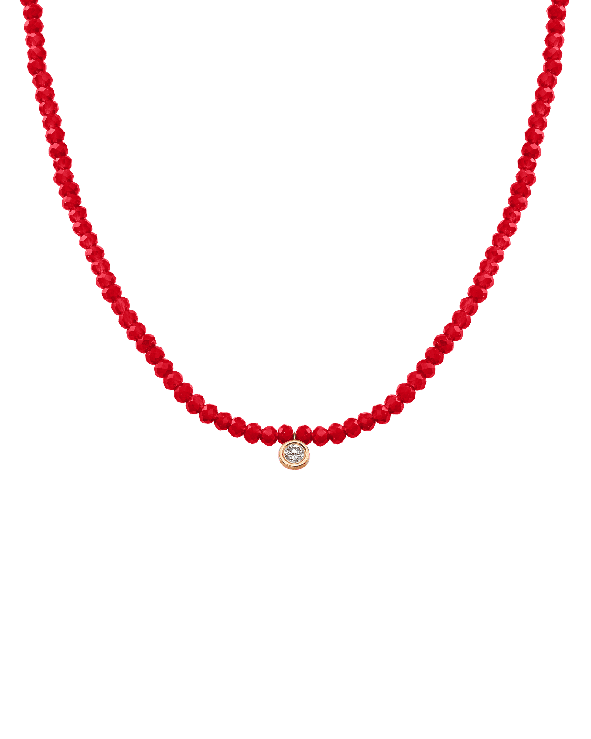 Collier Pierres Précieuses & Diamant - Or Rose 14 carats Necklaces magal-dev Jade rouge naturel Large: 0.10 carats 35cm