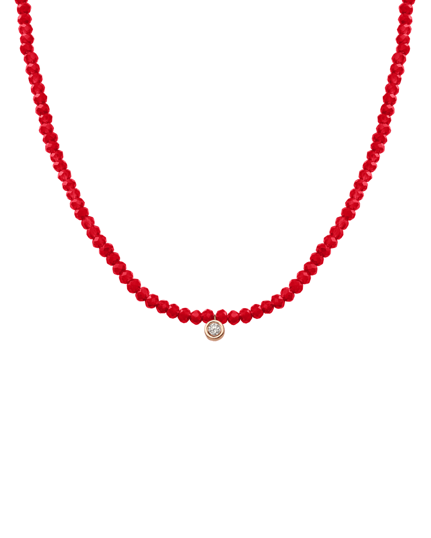 Collier Pierres Précieuses & Diamant - Or Rose 14 carats Necklaces magal-dev Jade rouge naturel Medium: 0.05 carats 35cm