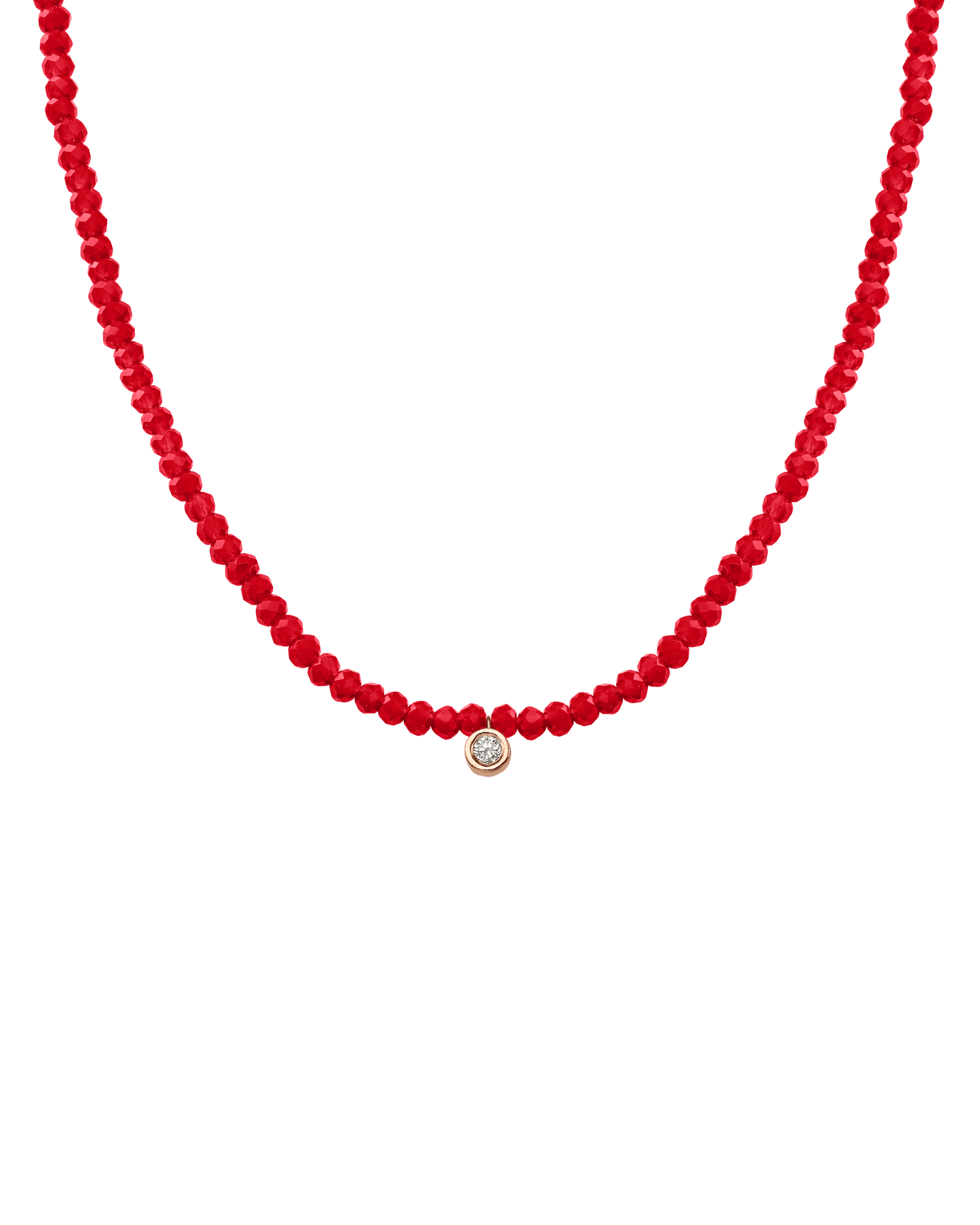 Collier Pierres Précieuses & Diamant - Or Rose 14 carats Necklaces magal-dev Jade rouge naturel Medium: 0.05 carats 35cm