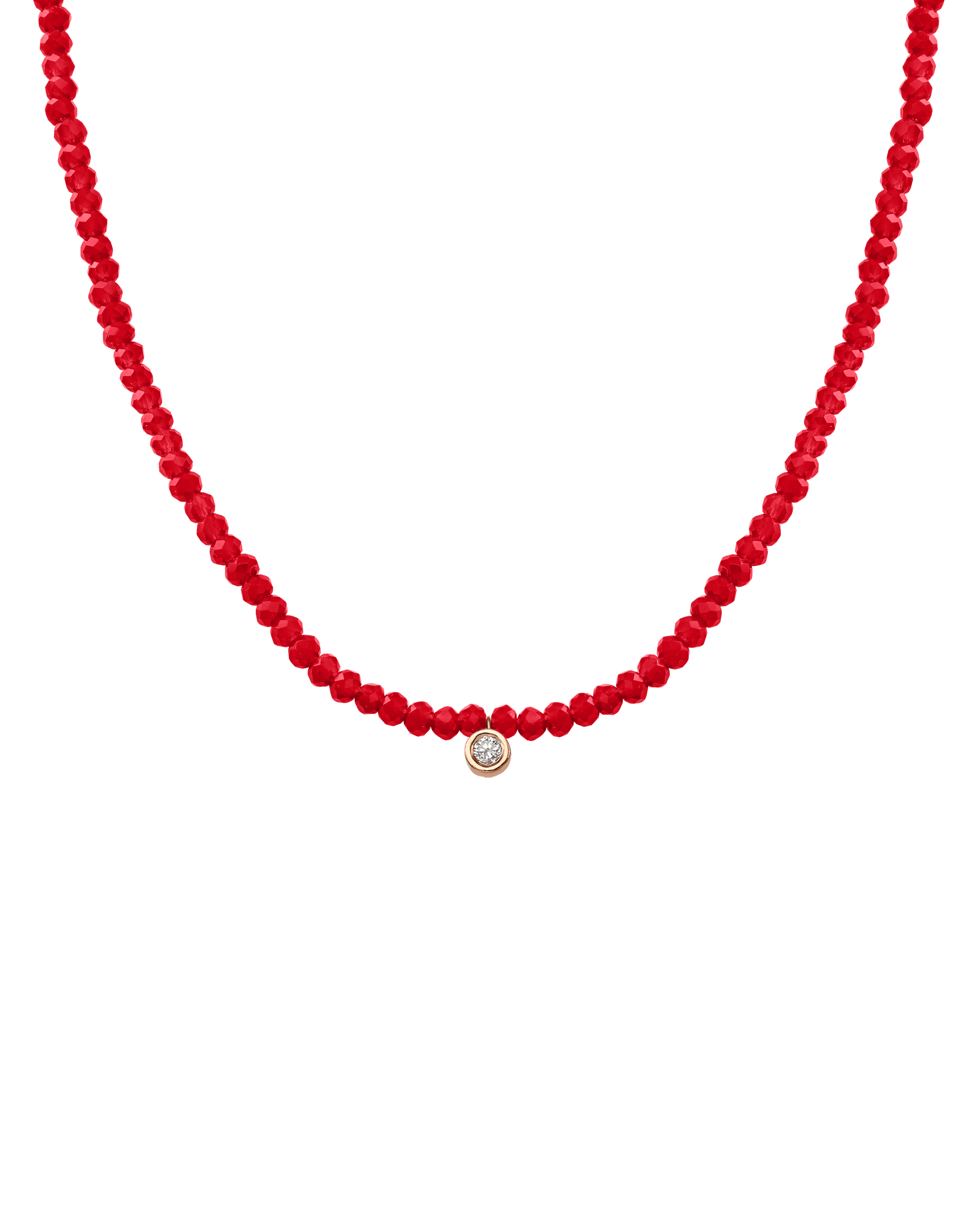 The Gemstone & Diamond Necklace - 14K Rose Gold Necklaces 14K Solid Gold Natural Red Jade Medium: 0.04ct 14"