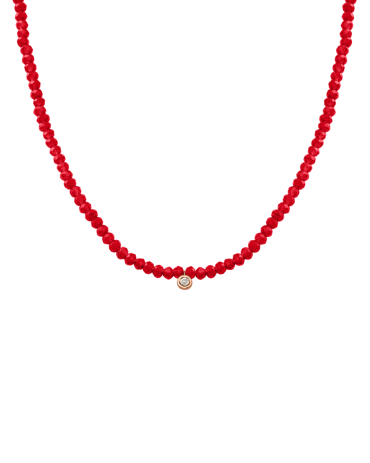 Collier Pierres Précieuses & Diamant - Or Rose 14 carats Necklaces magal-dev Jade rouge naturel Small: 0.03 carats 35cm