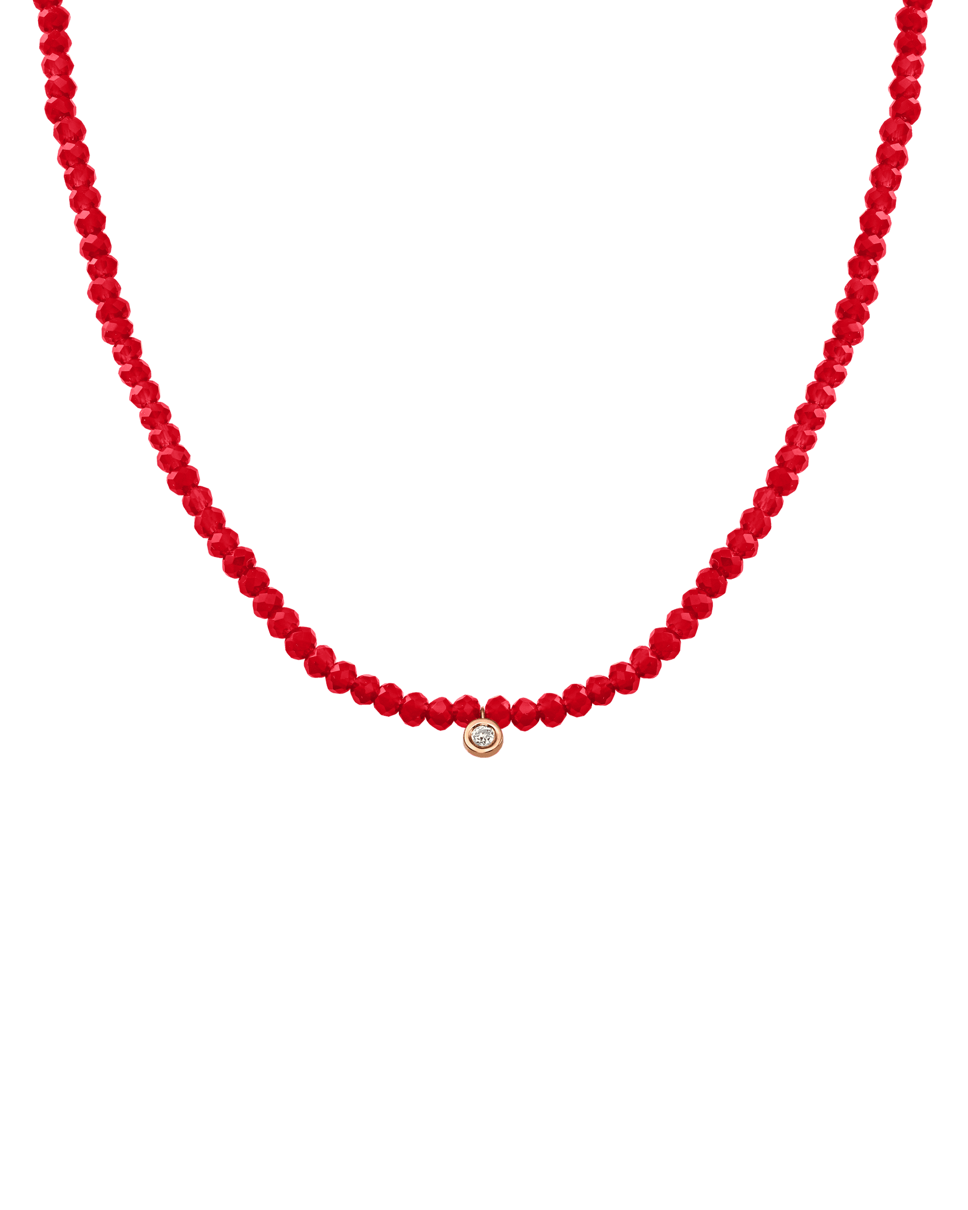 Collier Pierres Précieuses & Diamant - Or Rose 14 carats Necklaces magal-dev Jade rouge naturel Small: 0.03 carats 35cm