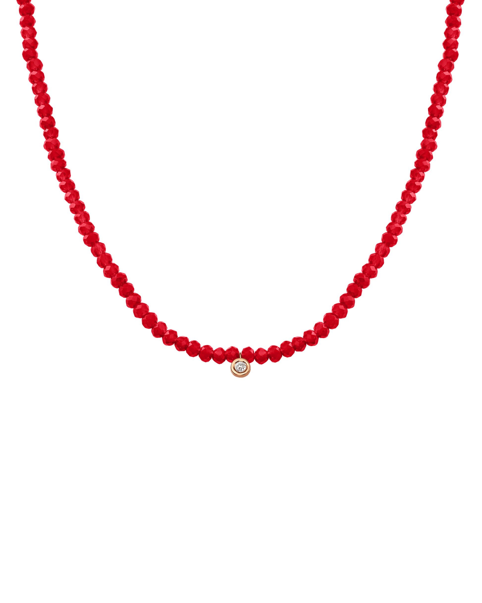 The Gemstone & Diamond Necklace - 14K Rose Gold Necklaces 14K Solid Gold Natural Red Jade Small: 0.03ct 14"