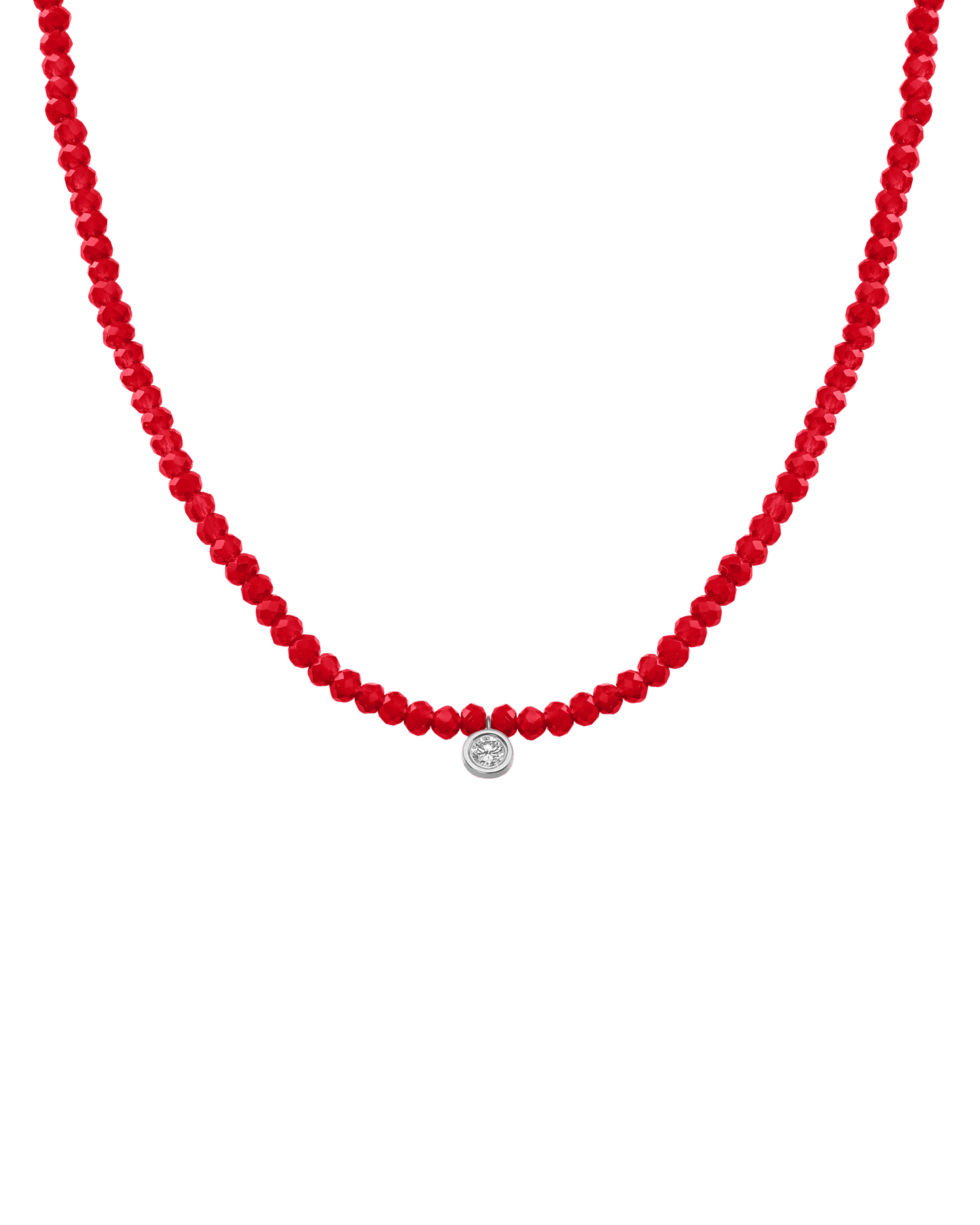 The Gemstone & Diamond Necklace - 14K White Gold Necklaces 14K Solid Gold Natural Red Jade Large: 0.1ct 14"