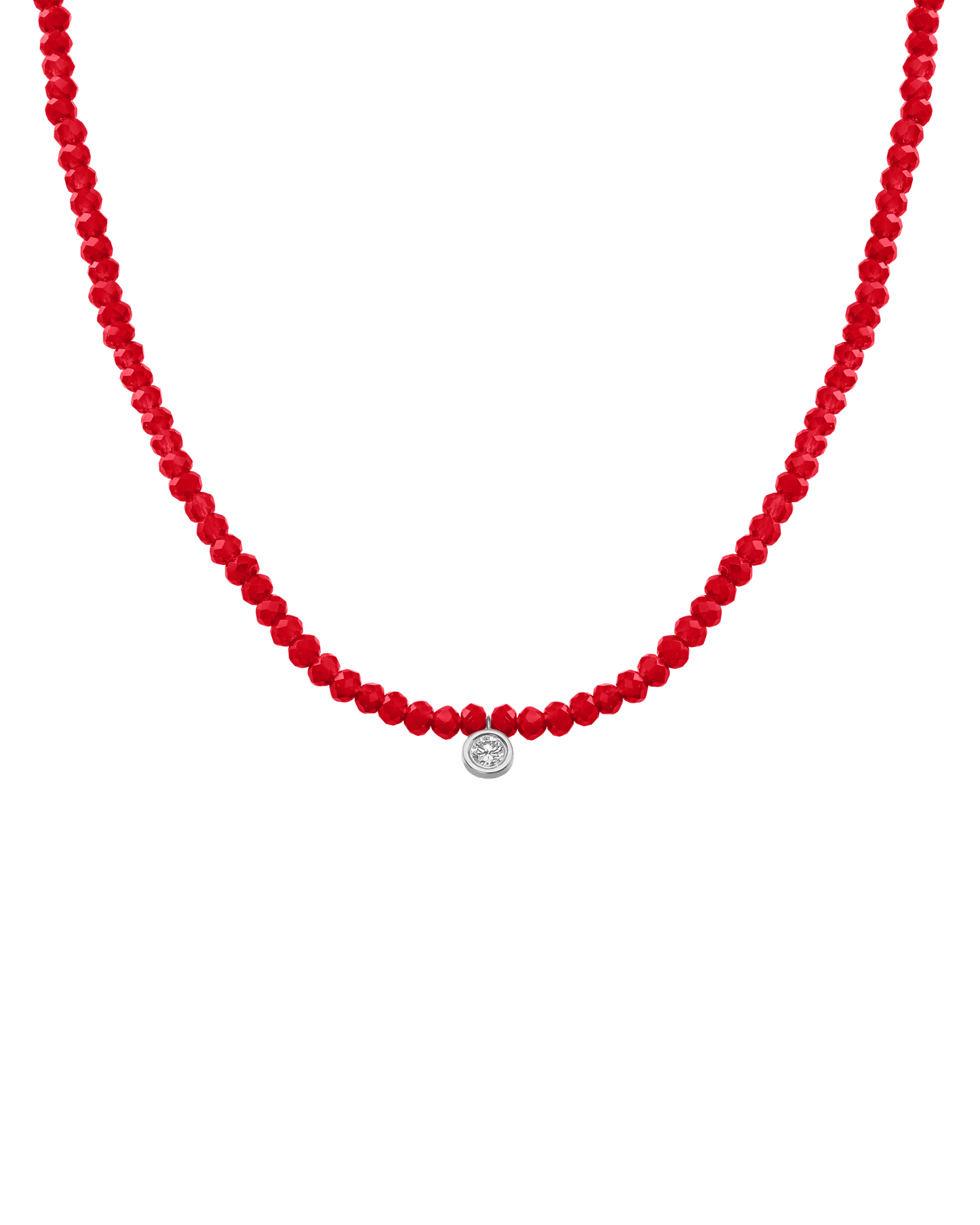Collier Pierres Précieuses & Diamant - Or Blanc 14 carats Necklaces magal-dev Jade rouge naturel Large: 0.10 carats 35cm