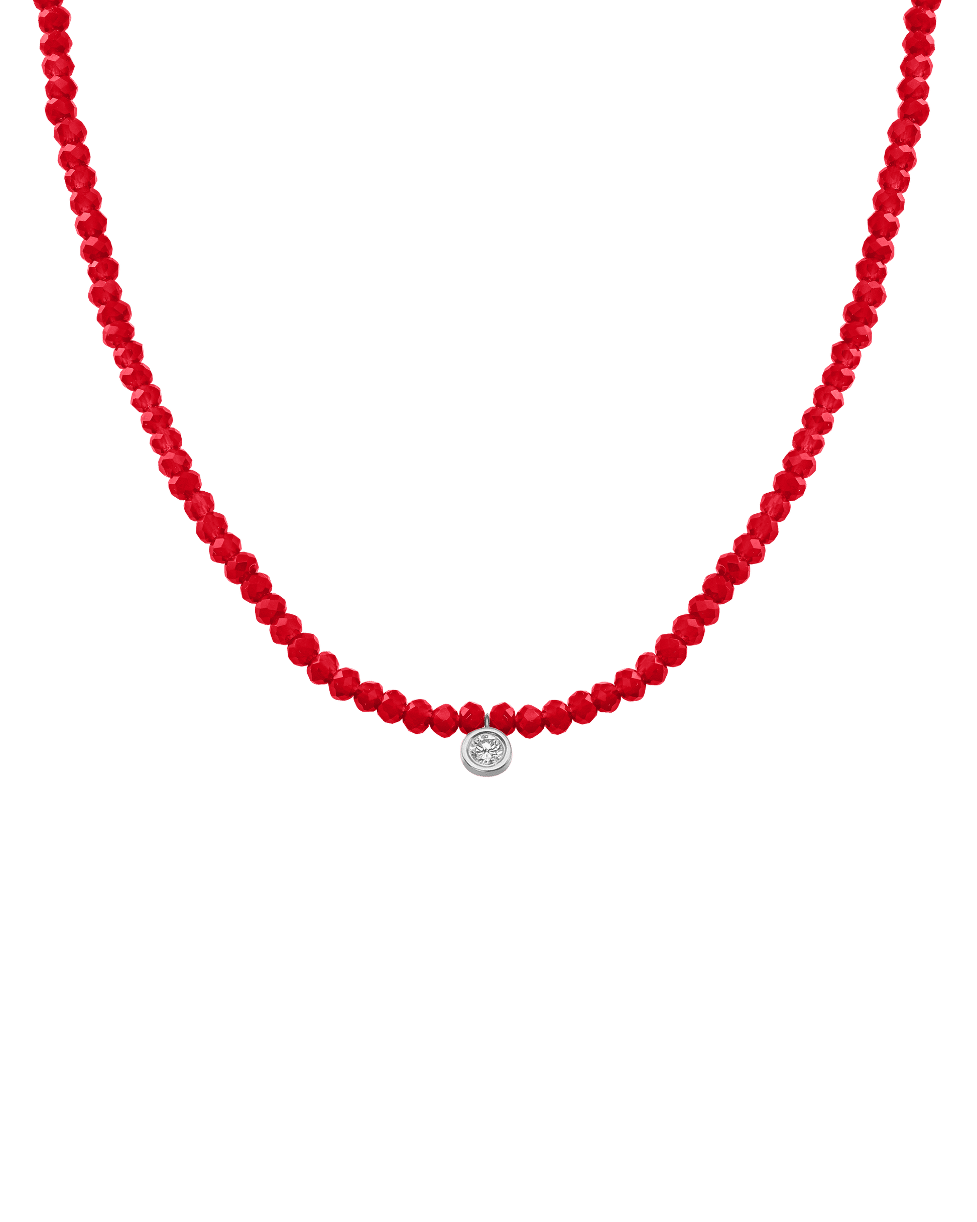 Collier Pierres Précieuses & Diamant - Or Blanc 14 carats Necklaces magal-dev Jade rouge naturel Large: 0.10 carats 35cm