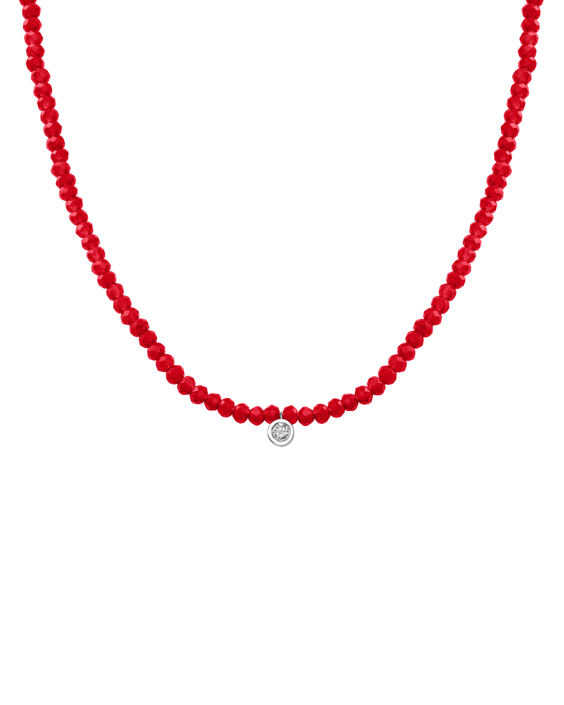 The Gemstone & Diamond Necklace - 14K White Gold Necklaces 14K Solid Gold Natural Red Jade Medium: 0.04ct 14"