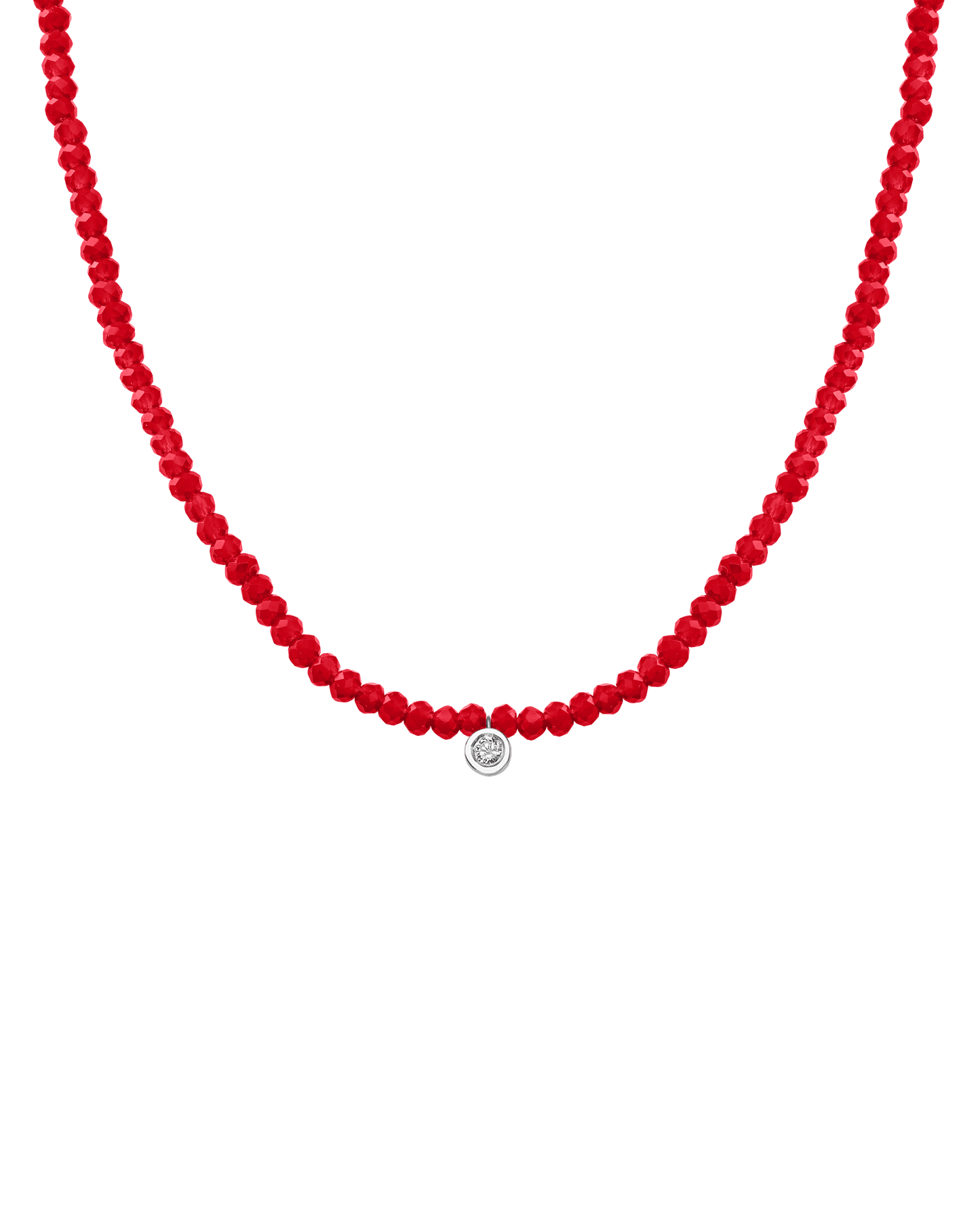 The Gemstone & Diamond Necklace - 14K White Gold Necklaces 14K Solid Gold Natural Red Jade Medium: 0.04ct 14"