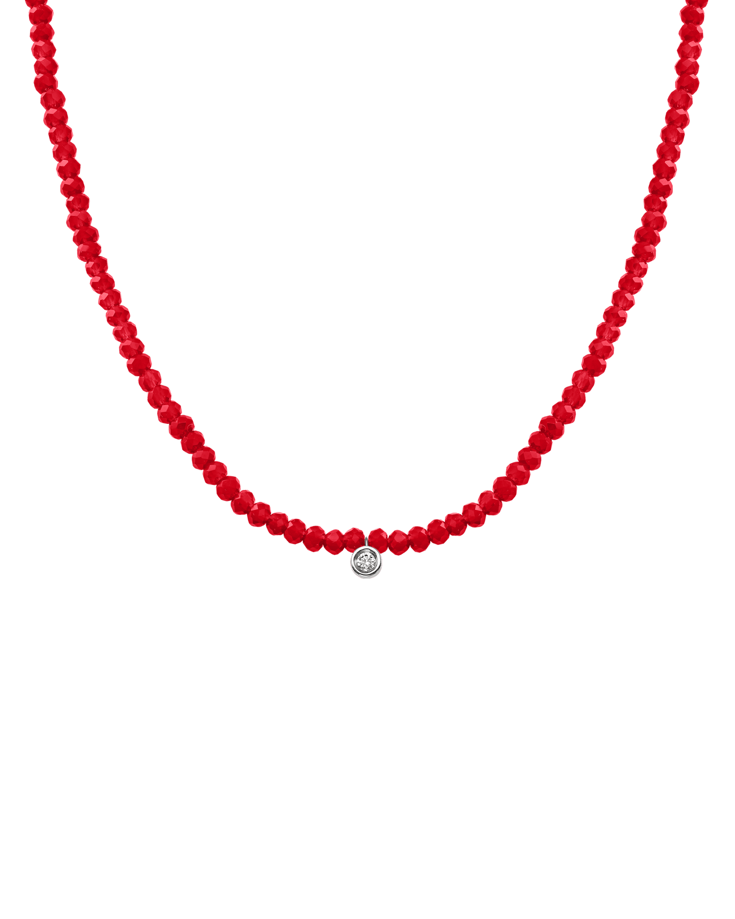 The Gemstone & Diamond Necklace - 14K White Gold Necklaces 14K Solid Gold Natural Red Jade Small: 0.03ct 14"