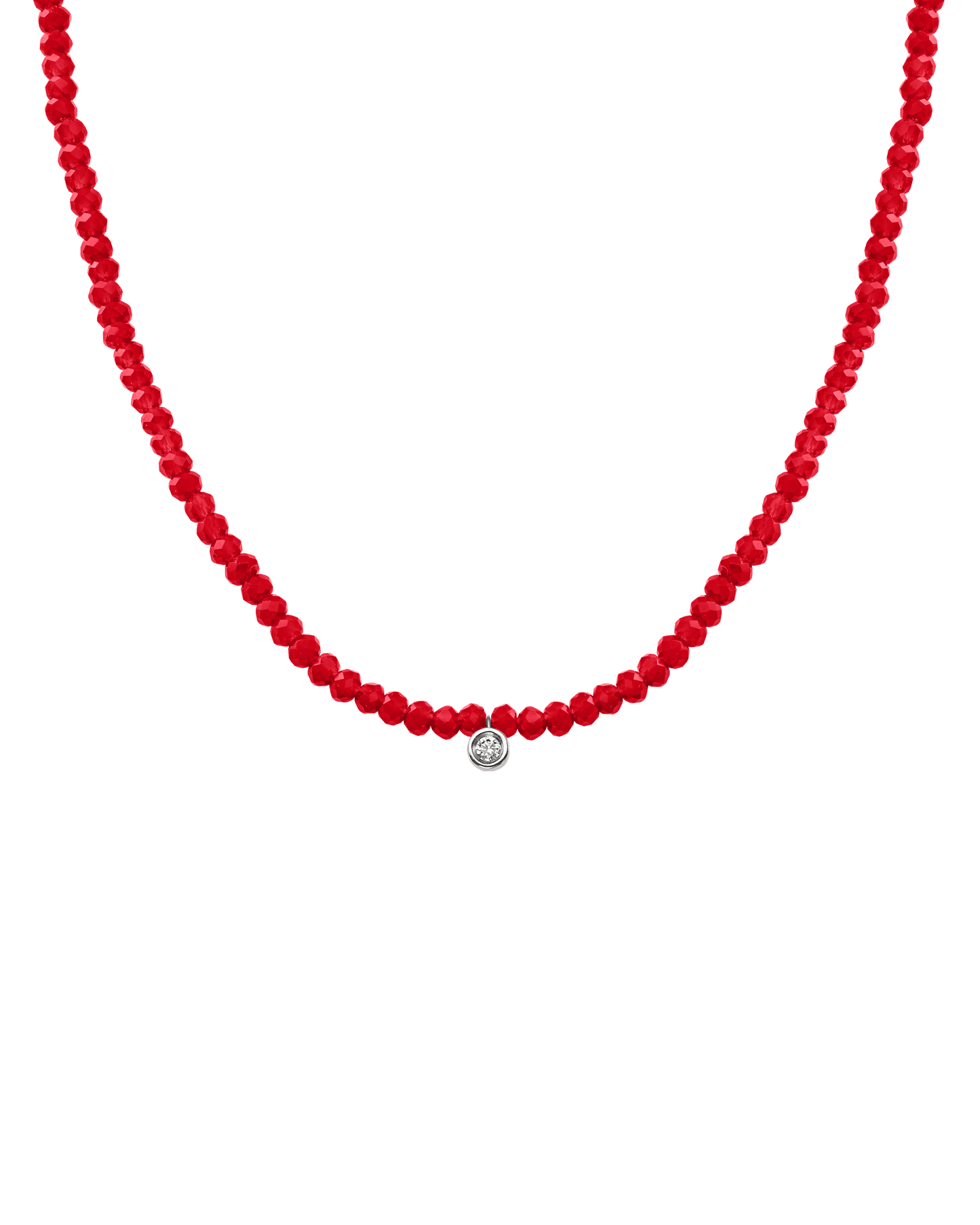 Collier Pierres Précieuses & Diamant - Or Blanc 14 carats Necklaces magal-dev Jade rouge naturel Small: 0.03 carats 35cm
