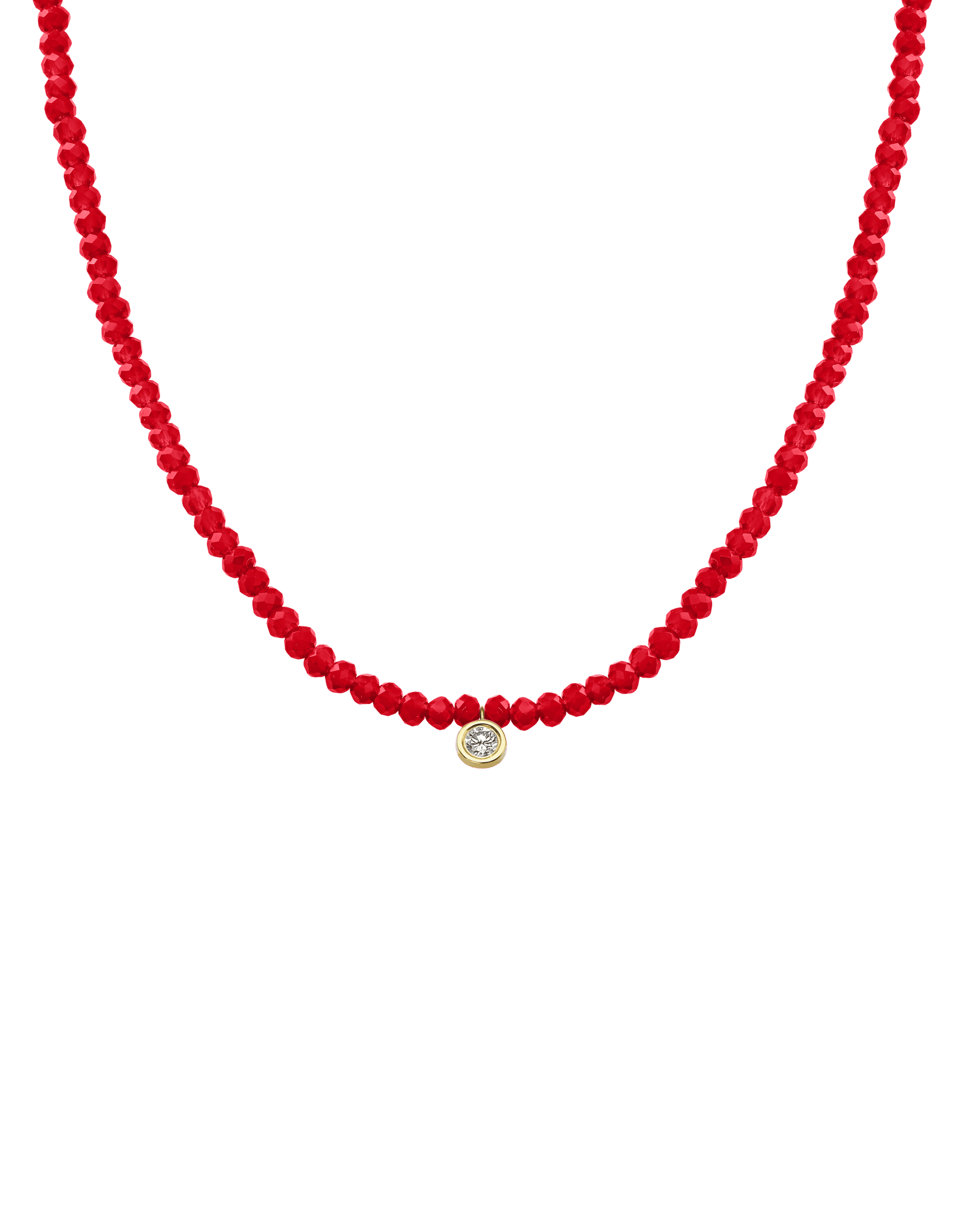 Gemstone & Diamond Necklace - 14K Yellow Gold Necklaces 14K Solid Gold Natural Red Jade Large: 0.1ct 14"