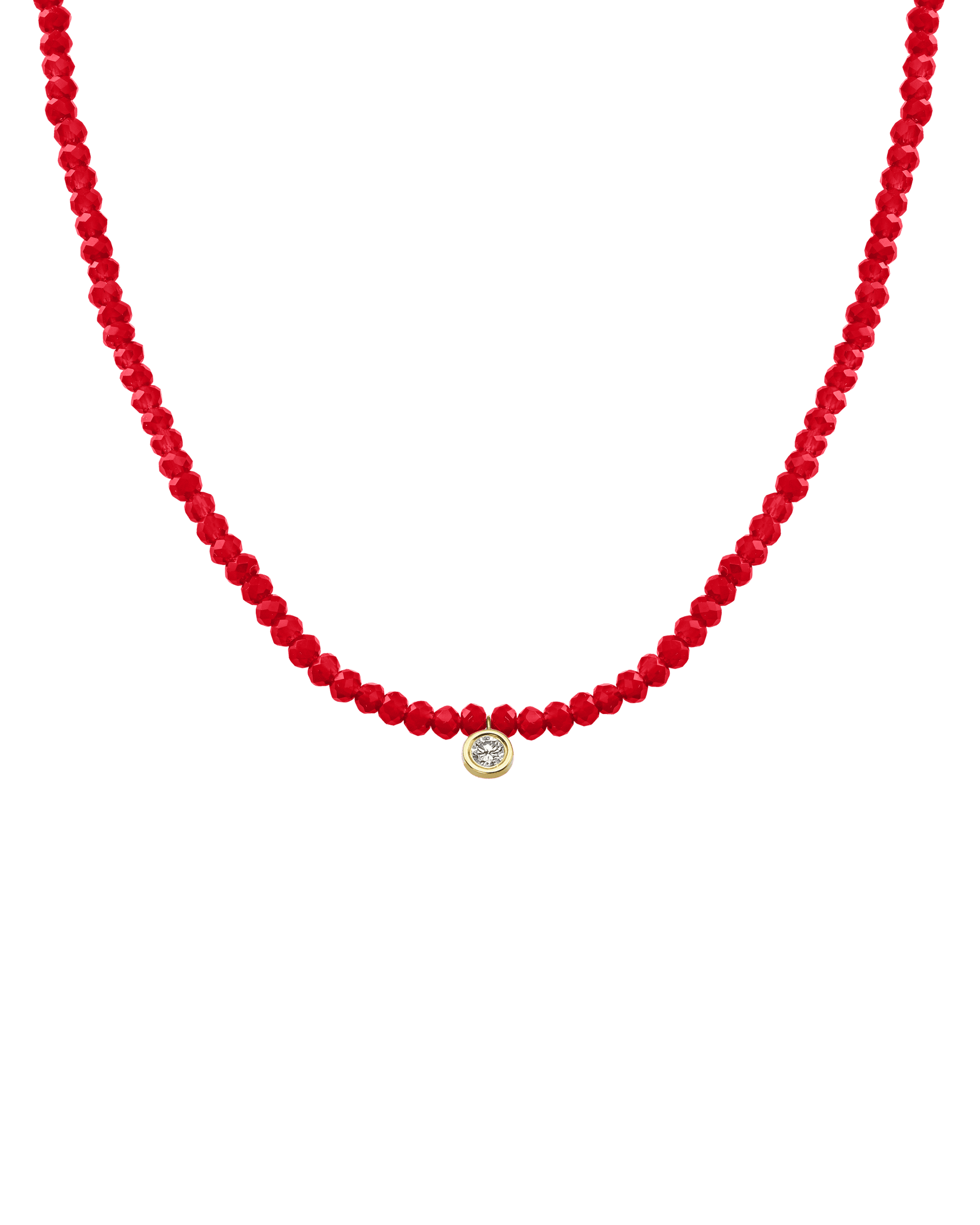 The Gemstone & Diamond Necklace - 14K Yellow Gold Necklaces 14K Solid Gold Natural Red Jade Large: 0.1ct 14"