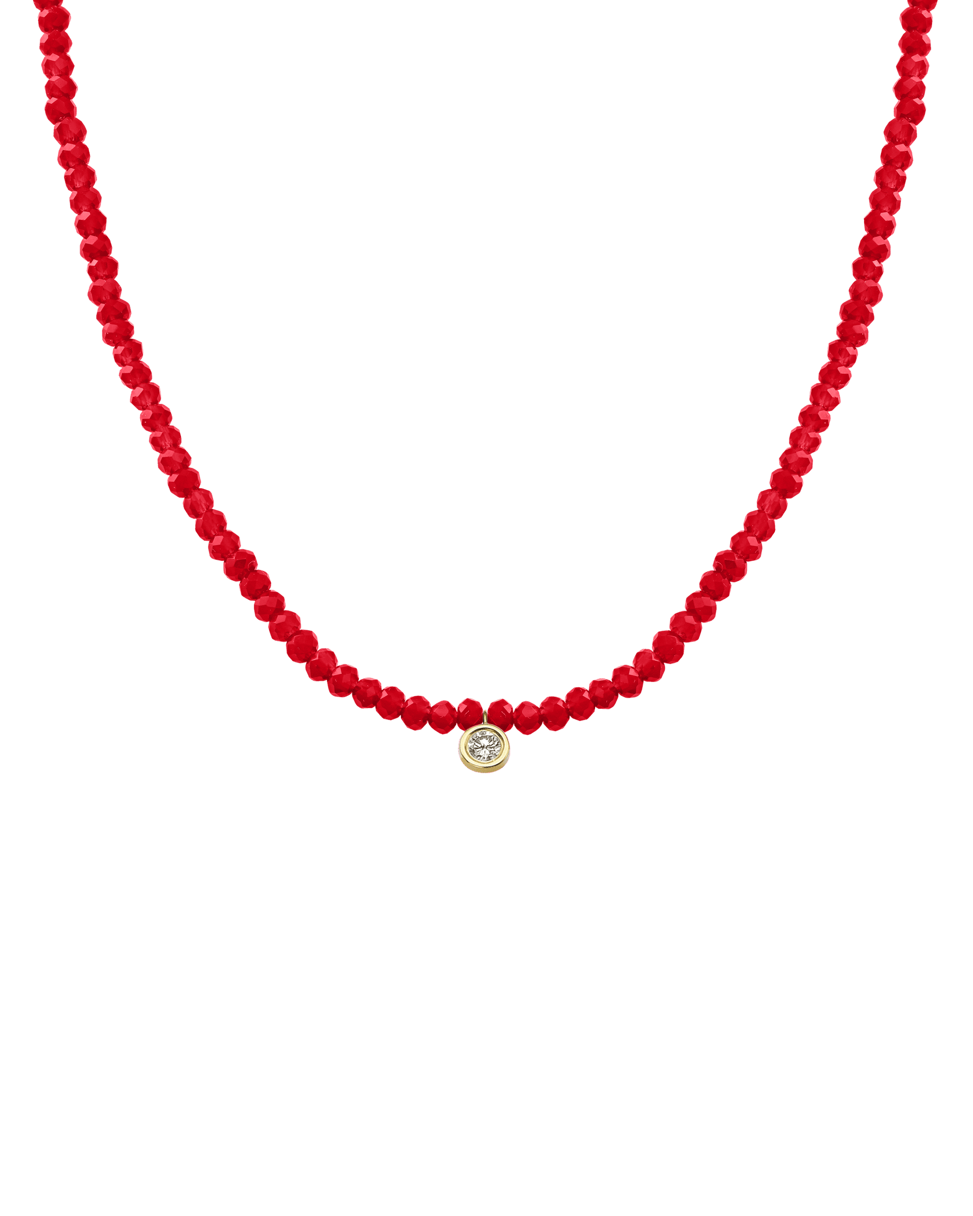 Collier Pierres Précieuses & Diamant - Or Jaune 14 carats Necklaces magal-dev Jade rouge naturel Large: 0.10 carats 35cm