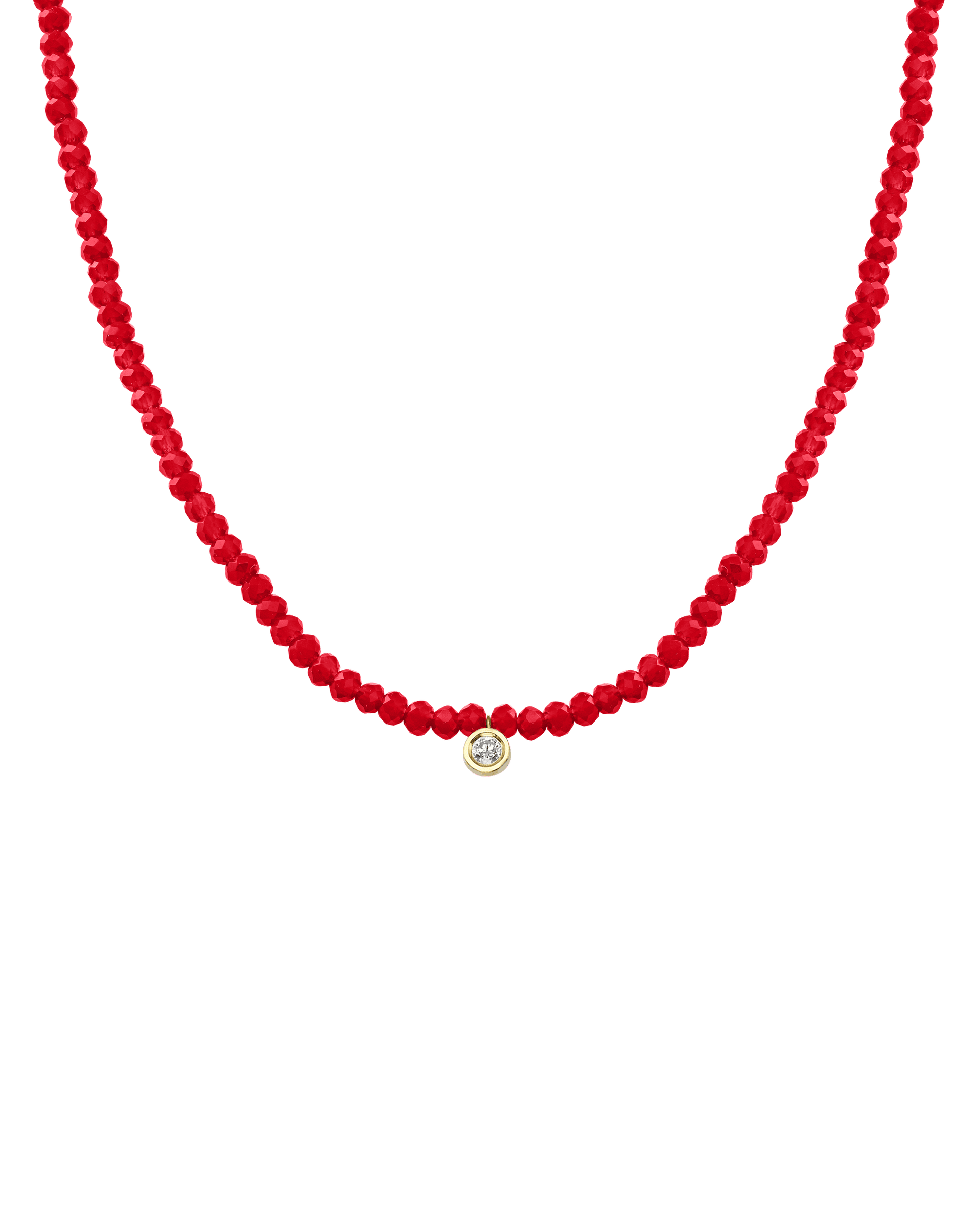 Gemstone & Diamond Necklace - 14K Yellow Gold Necklaces 14K Solid Gold Natural Red Jade Medium: 0.04ct 14"