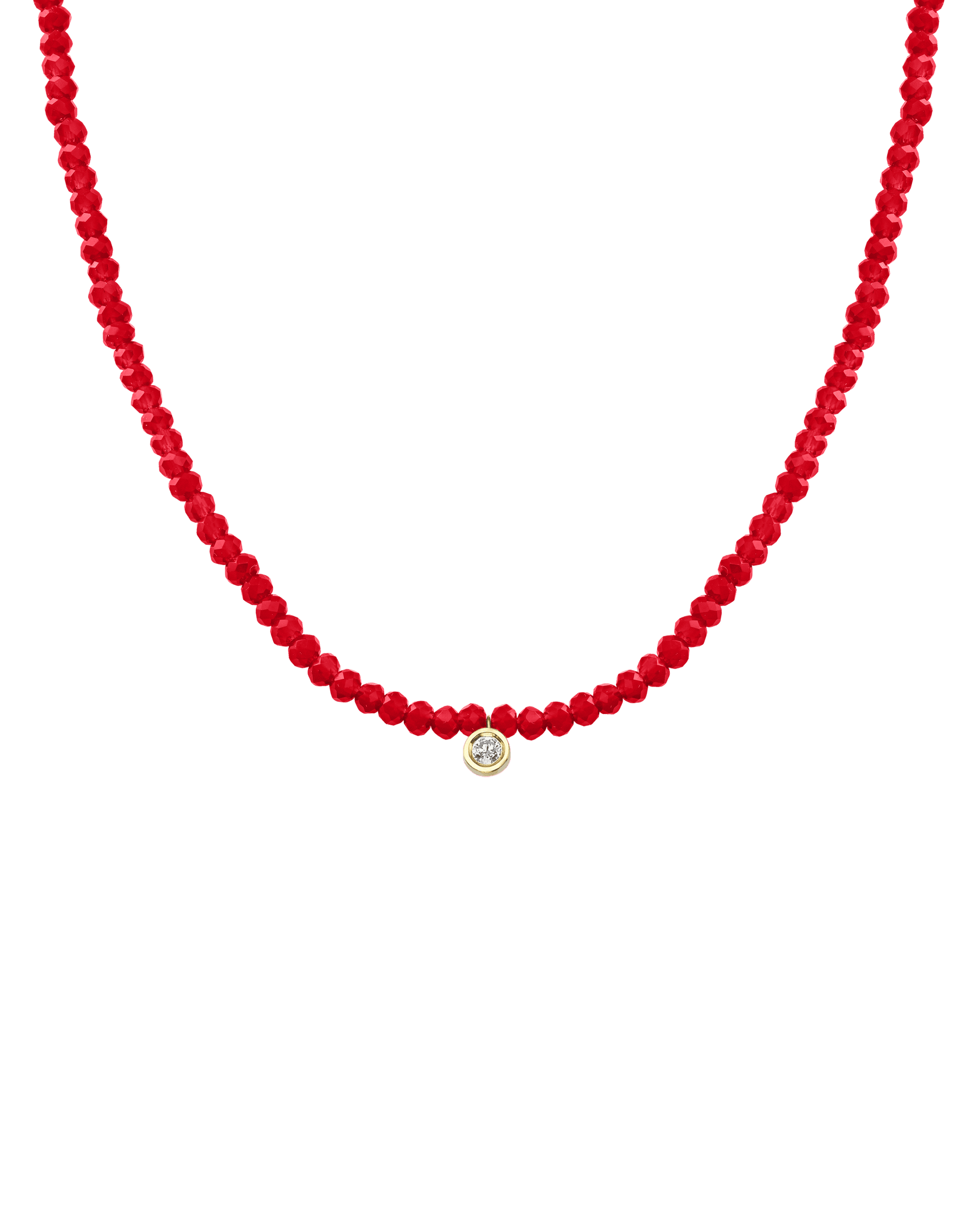 Collier Pierres Précieuses & Diamant - Or Jaune 14 carats Necklaces magal-dev Jade rouge naturel Medium: 0.05 carats 35cm