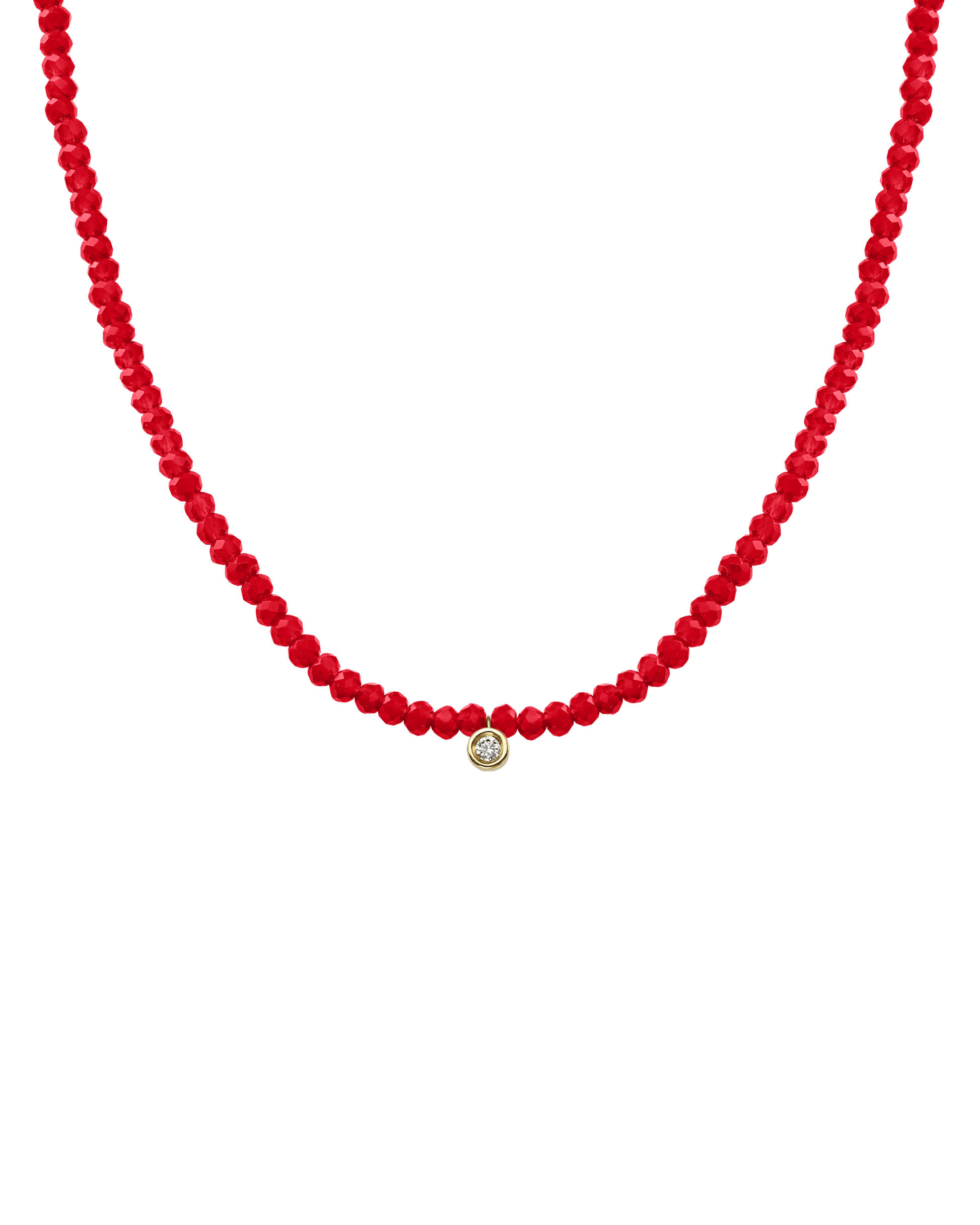 Gemstone & Diamond Necklace - 14K Yellow Gold Necklaces 14K Solid Gold Natural Red Jade Small: 0.03ct 14"